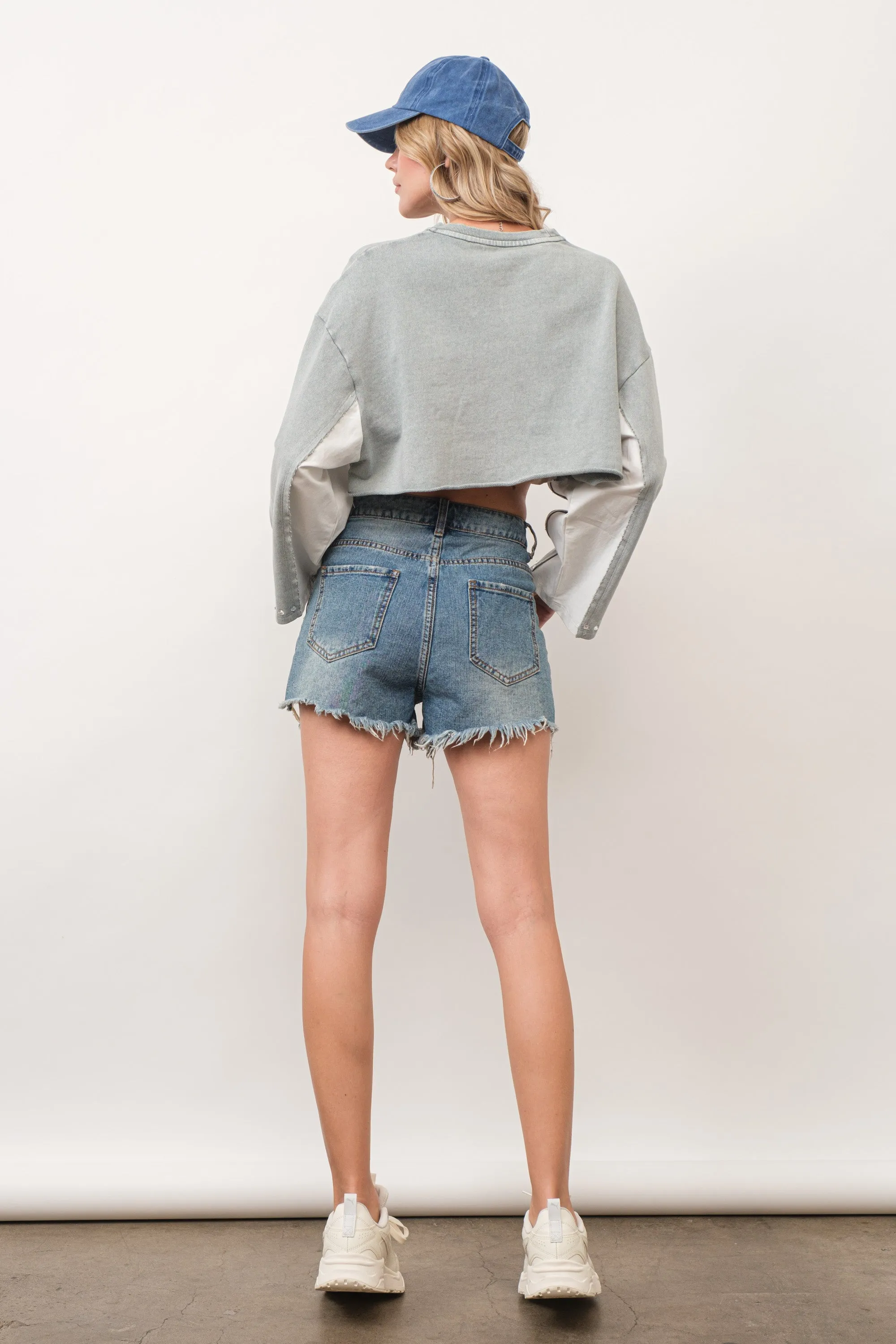 Garment Washed French Terry Crop Sweatshirt