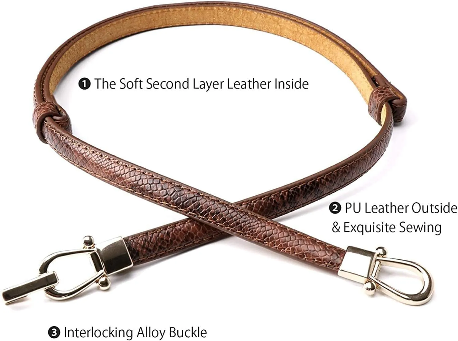 Genuine leather women's thin belt 2 Pack for Dresses