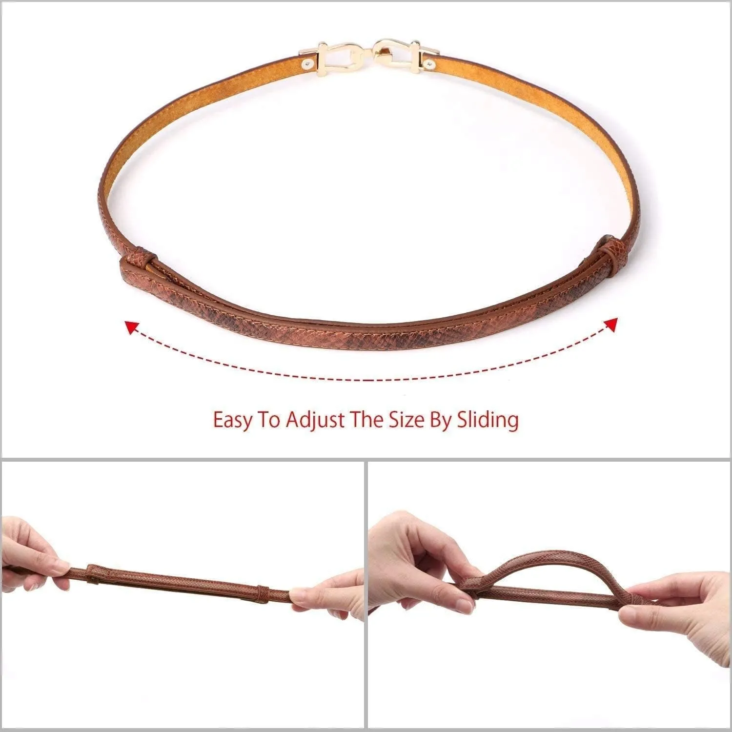 Genuine leather women's thin belt 2 Pack for Dresses