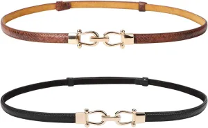 Genuine leather women's thin belt 2 Pack for Dresses