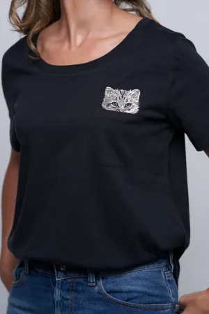 Glendale Cat Pocket Tee - Black