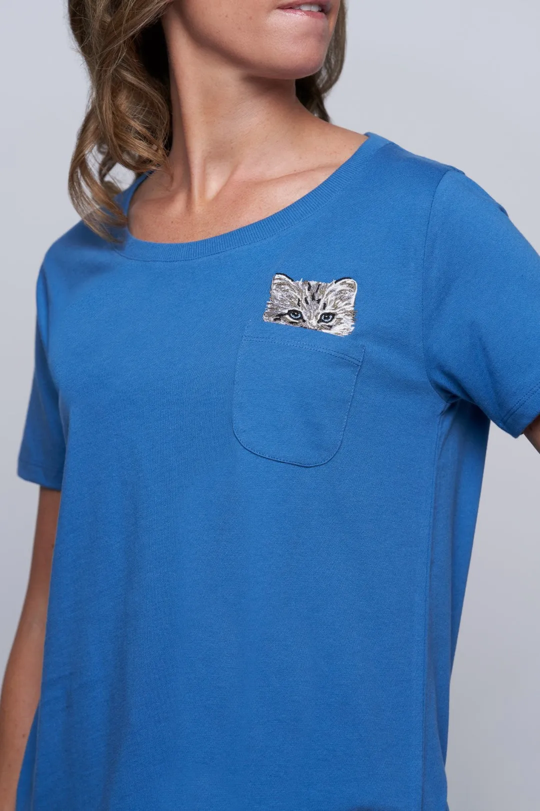 Glendale Cat Pocket Tee - Blue