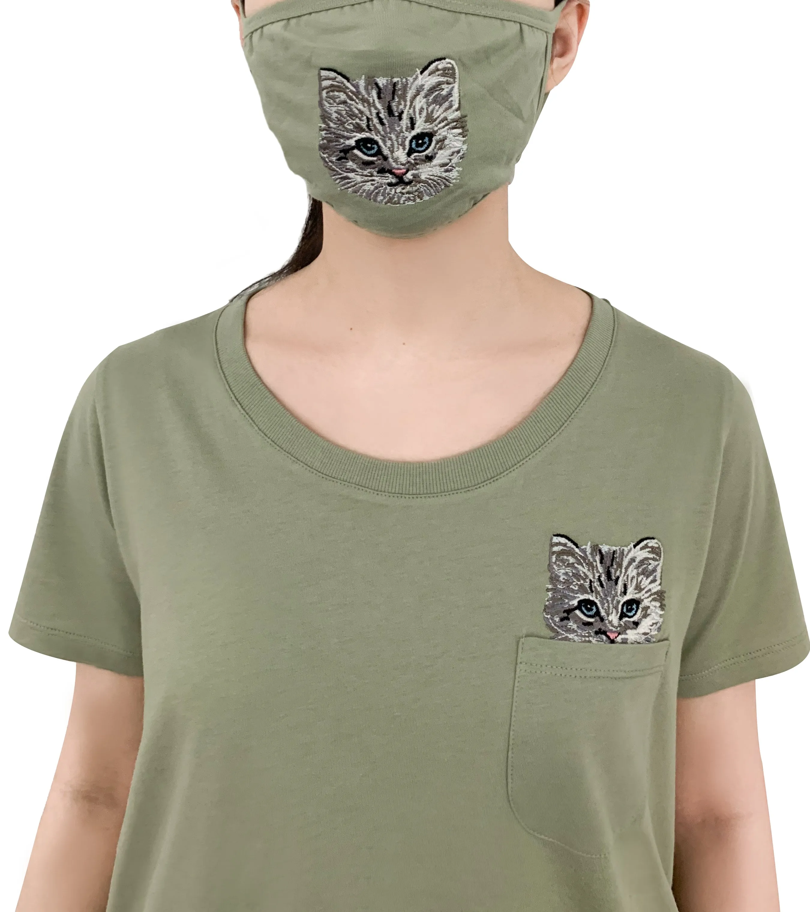 Glendale Cat Pocket Tee - Green