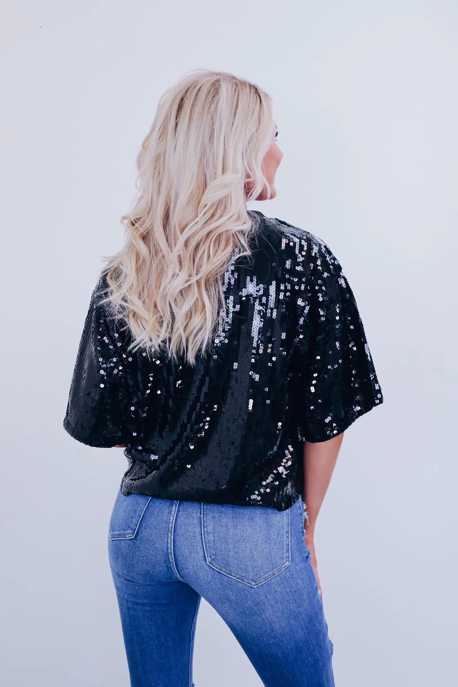 Glimmer Christmas Light Sequin Crop Top - Black
