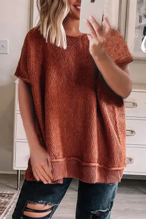 Gold Flame Textured Loose Fit Short Sleeve Knit Top