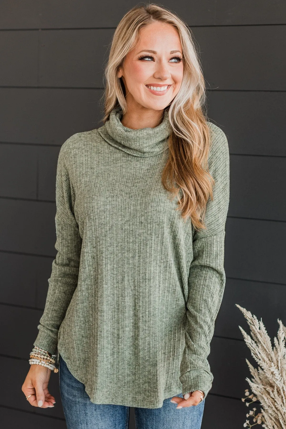 Good Connections Turtle Neck Top- Olive