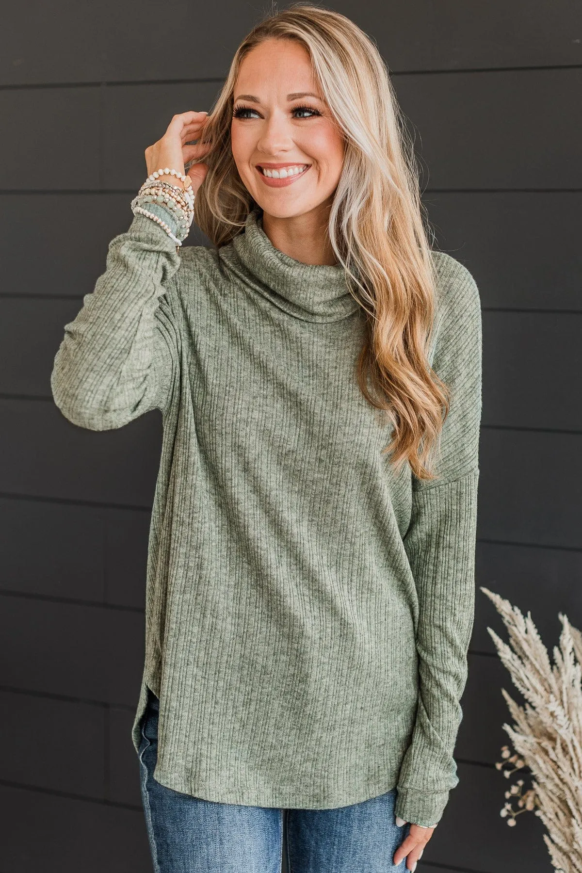 Good Connections Turtle Neck Top- Olive