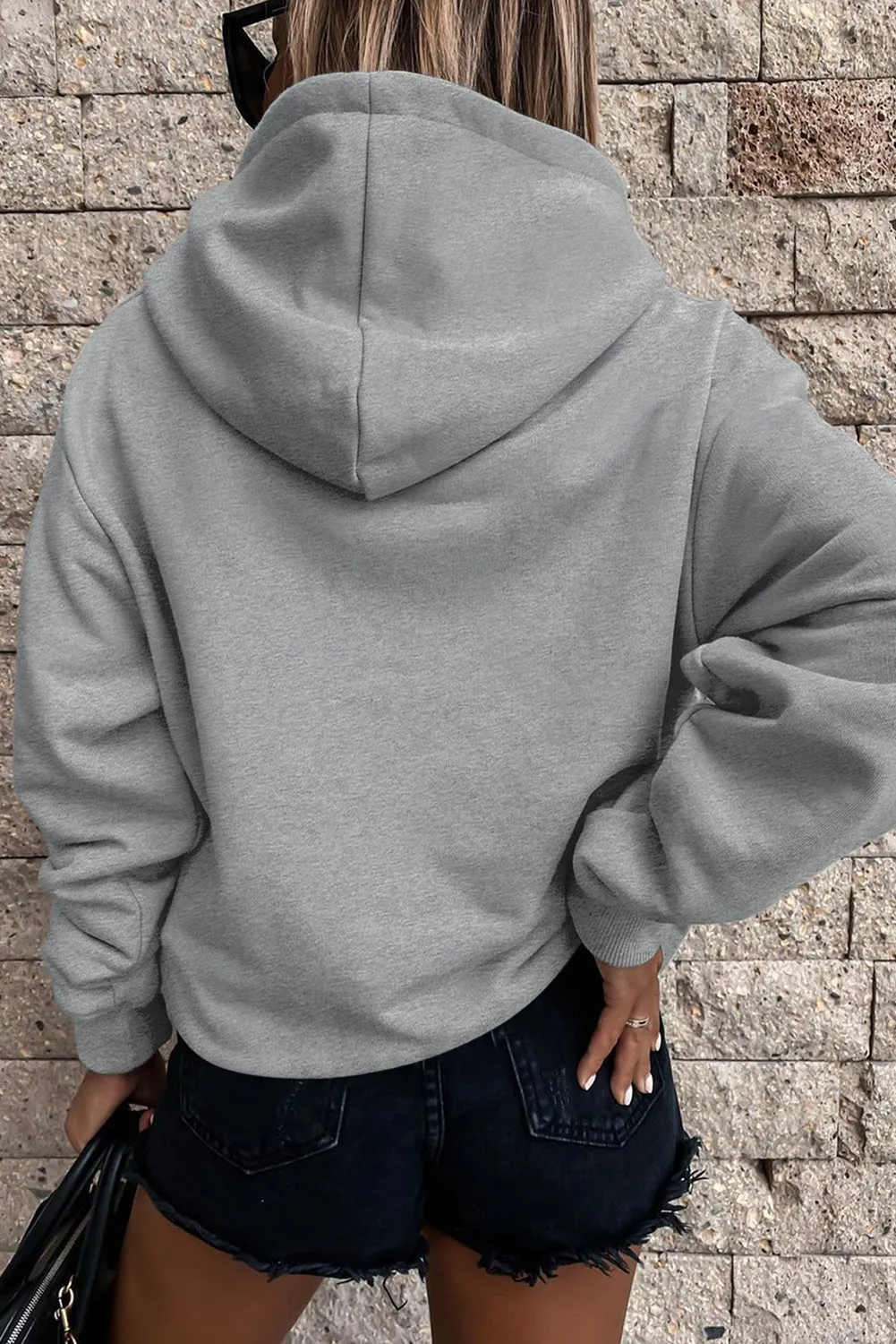 Gray White Loose Kangaroo Pocket Hoodie