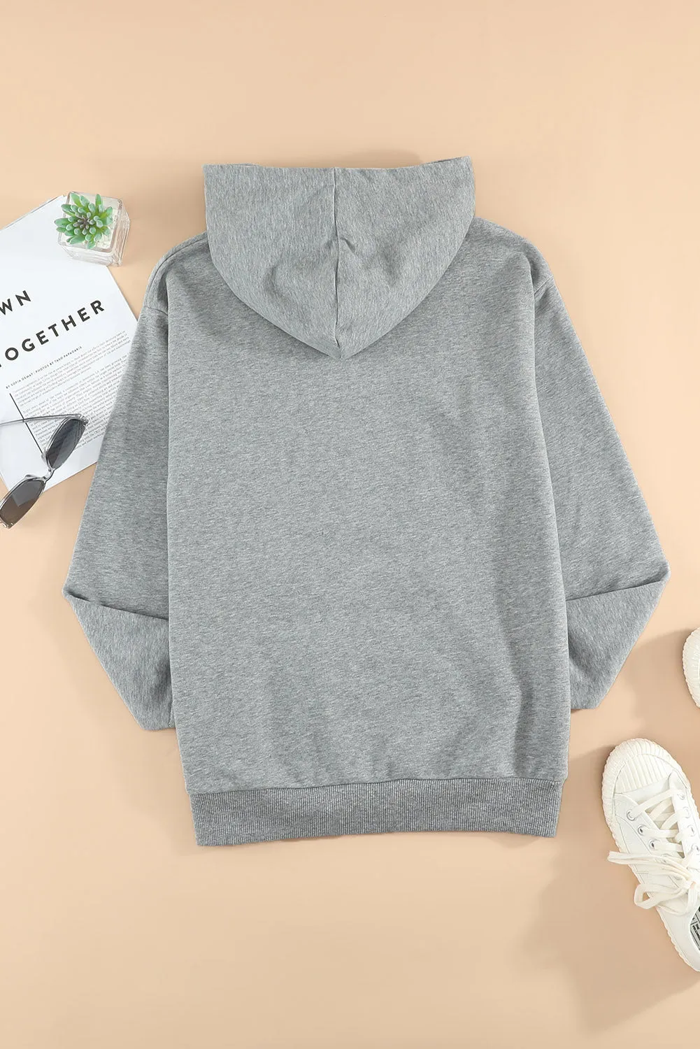 Gray White Loose Kangaroo Pocket Hoodie
