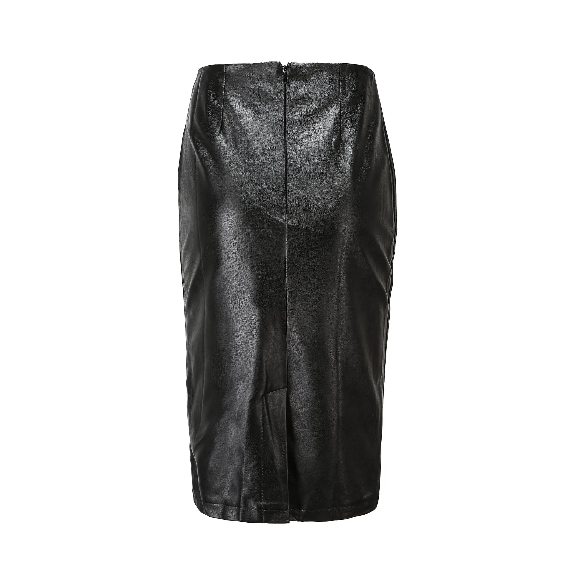 High-waist Fashion Split PU Leather Skirt