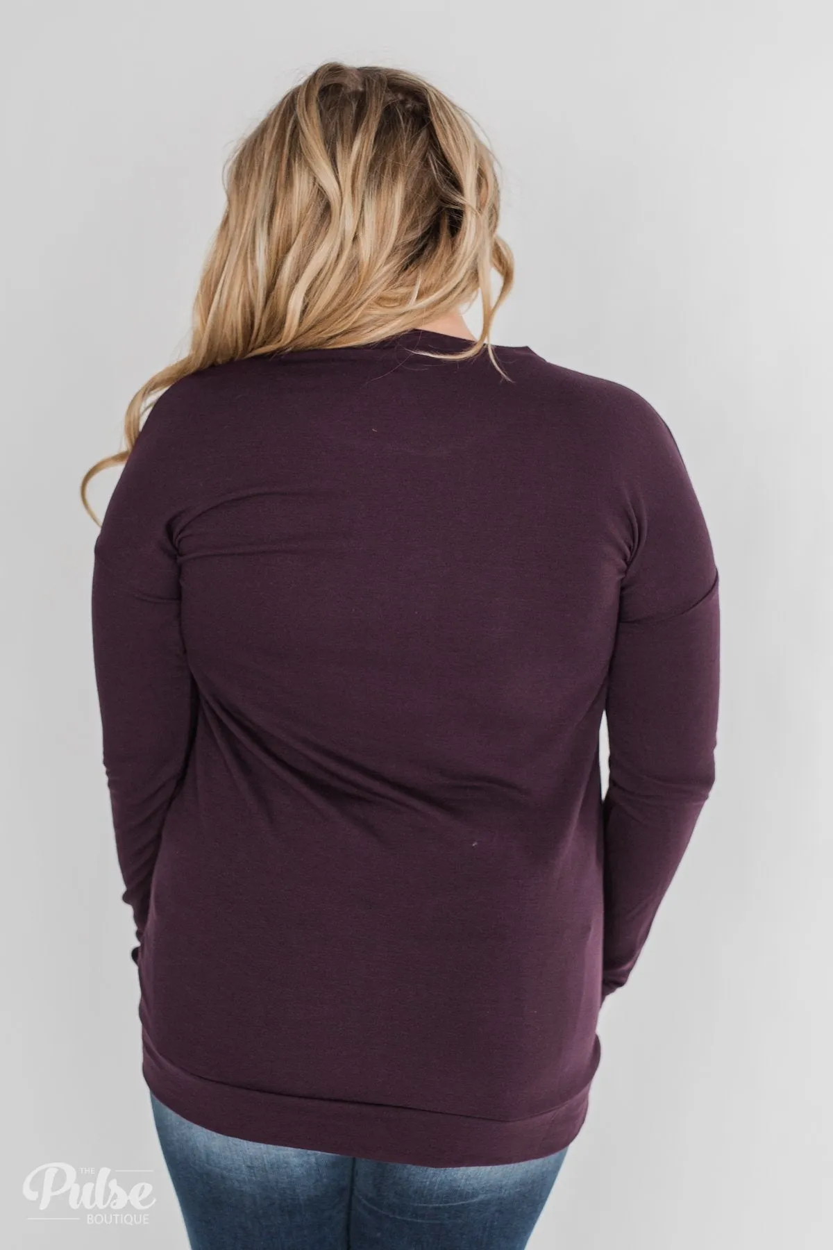 Impress Me Long Sleeve Zipper Top- Eggplant