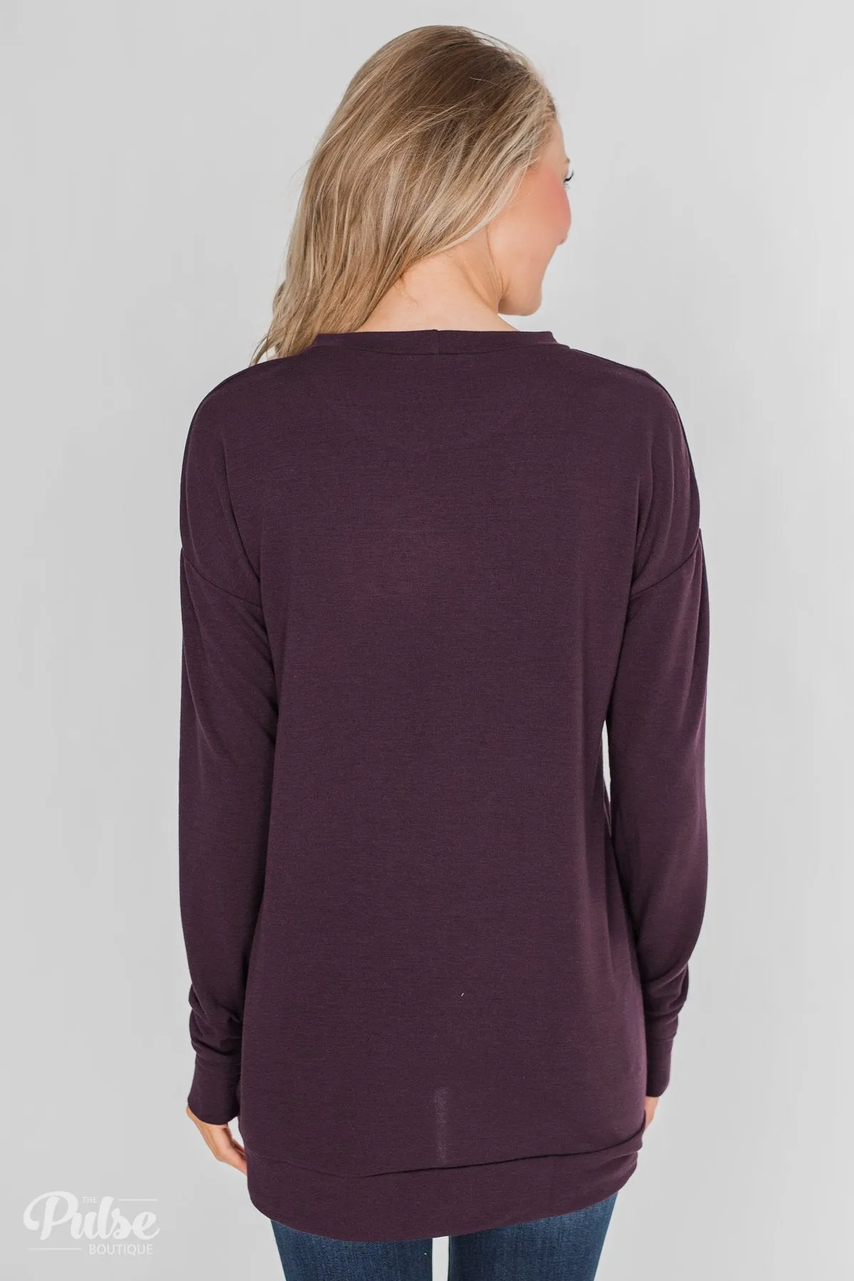 Impress Me Long Sleeve Zipper Top- Eggplant