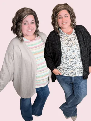 Isabella Brushed Open Front Cardi w/Seam Details
