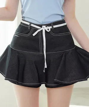 J.Jane Denim Flower Culotte Pants - Black
