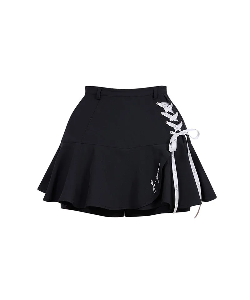 J.Jane Lace-Up Flower Culotte Pants - Black