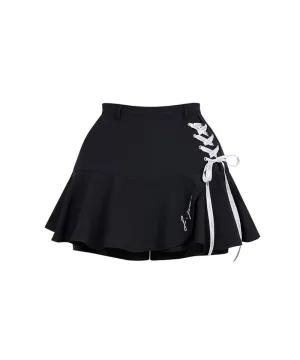 J.Jane Lace-Up Flower Culotte Pants - Black