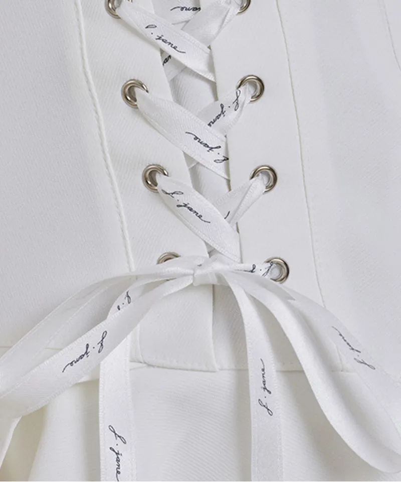 J.Jane Lace-Up Flower Culotte Pants - White