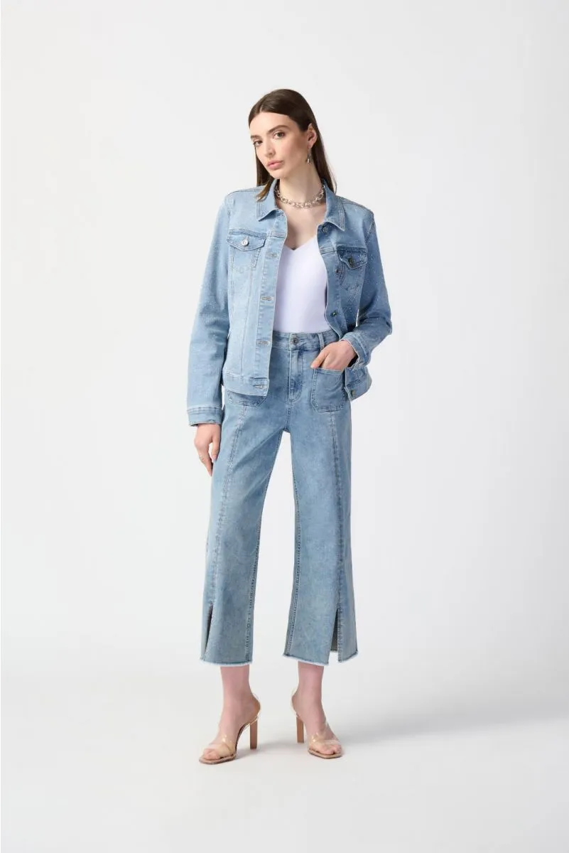 Joseph Ribkoff Light Blue Embellished Culotte Jean Pants 241903