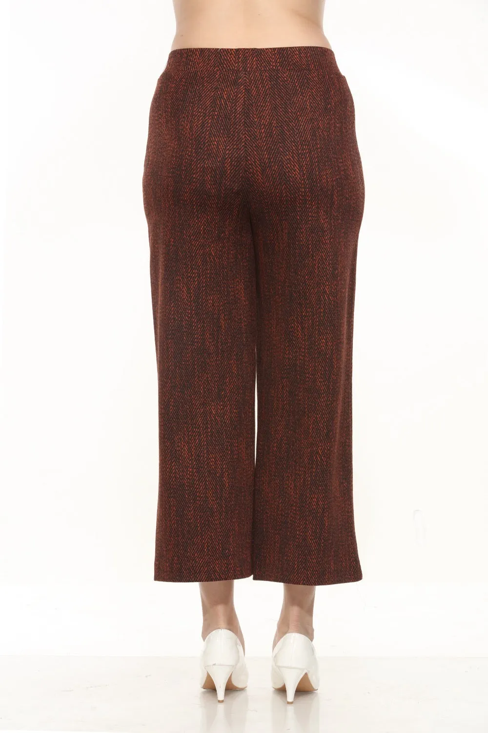 Joseph Ribkoff Orange/Black Chevron Jacquard Knit Culotte Pants 243302