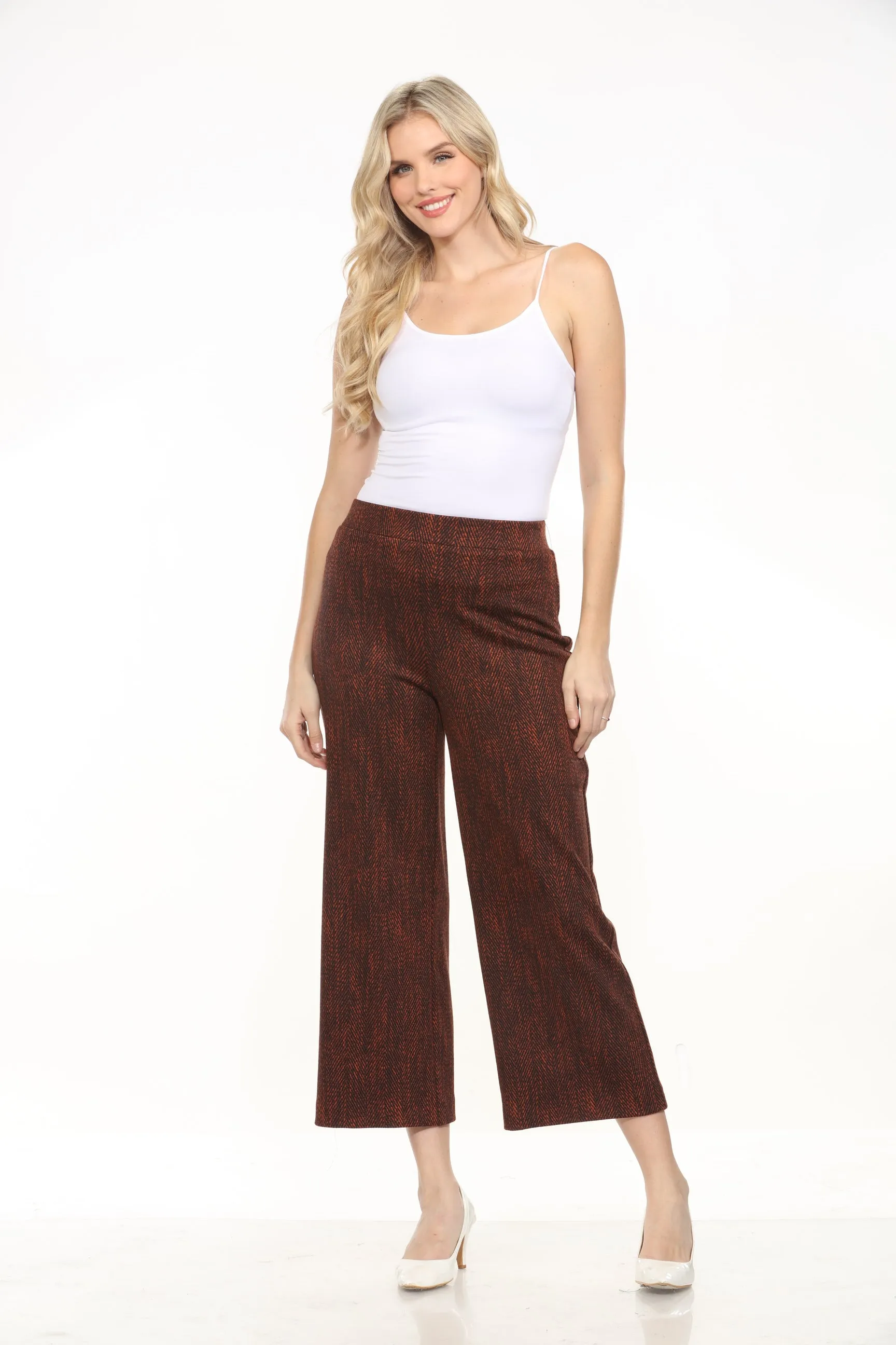 Joseph Ribkoff Orange/Black Chevron Jacquard Knit Culotte Pants 243302