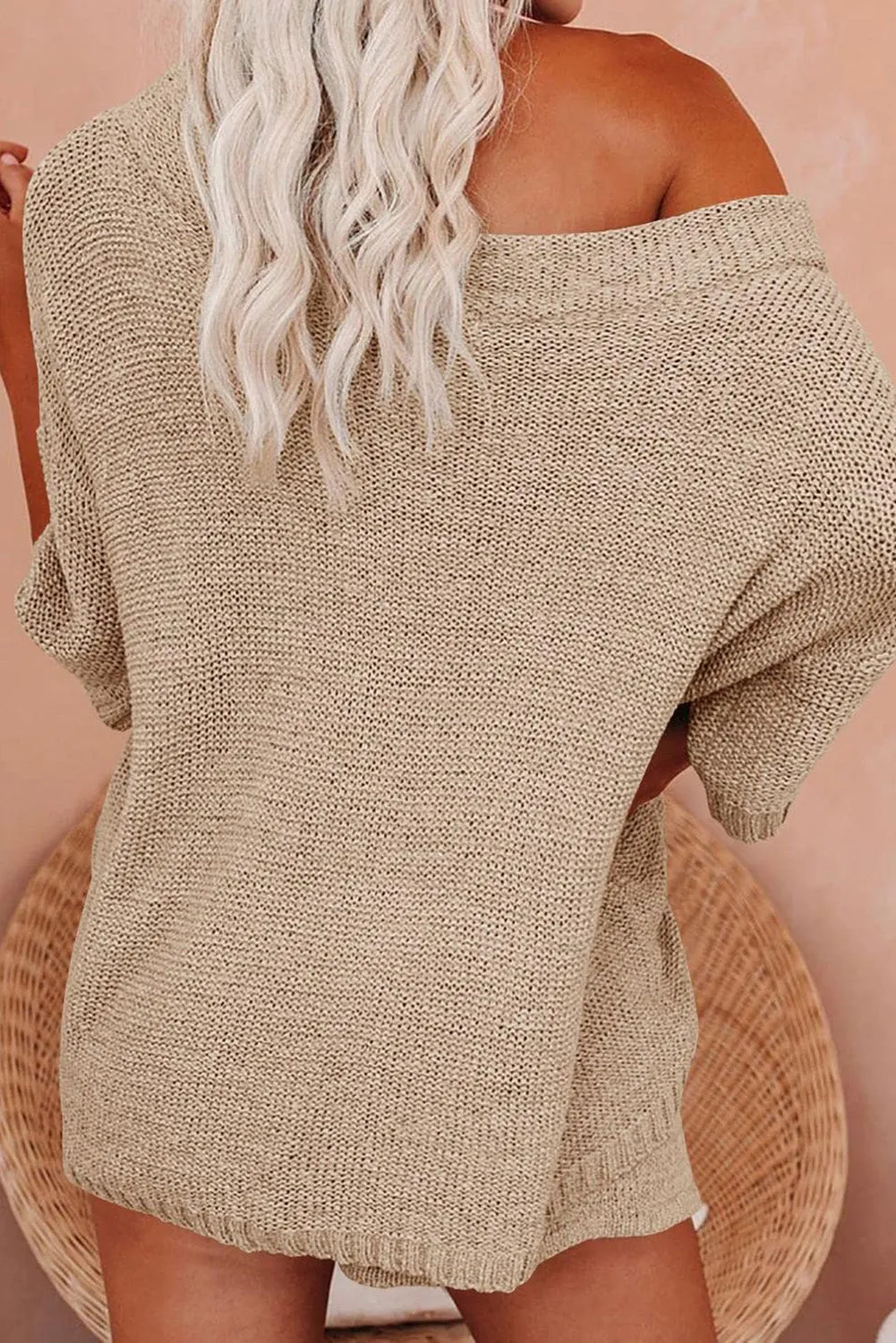 Khaki Solid Sweater Drawstring Shorts Outfit