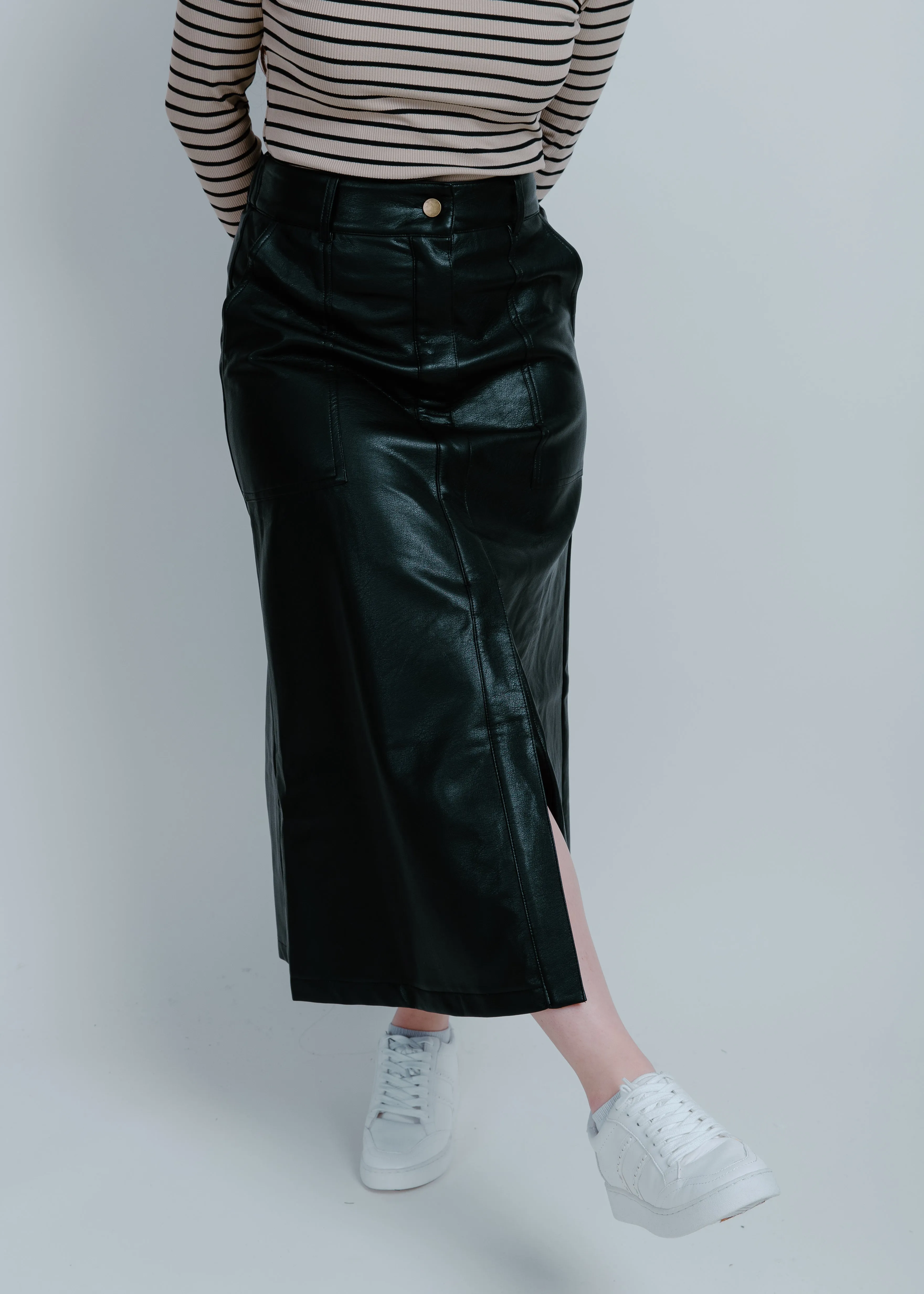 Lena Faux Leather Midi Skirt