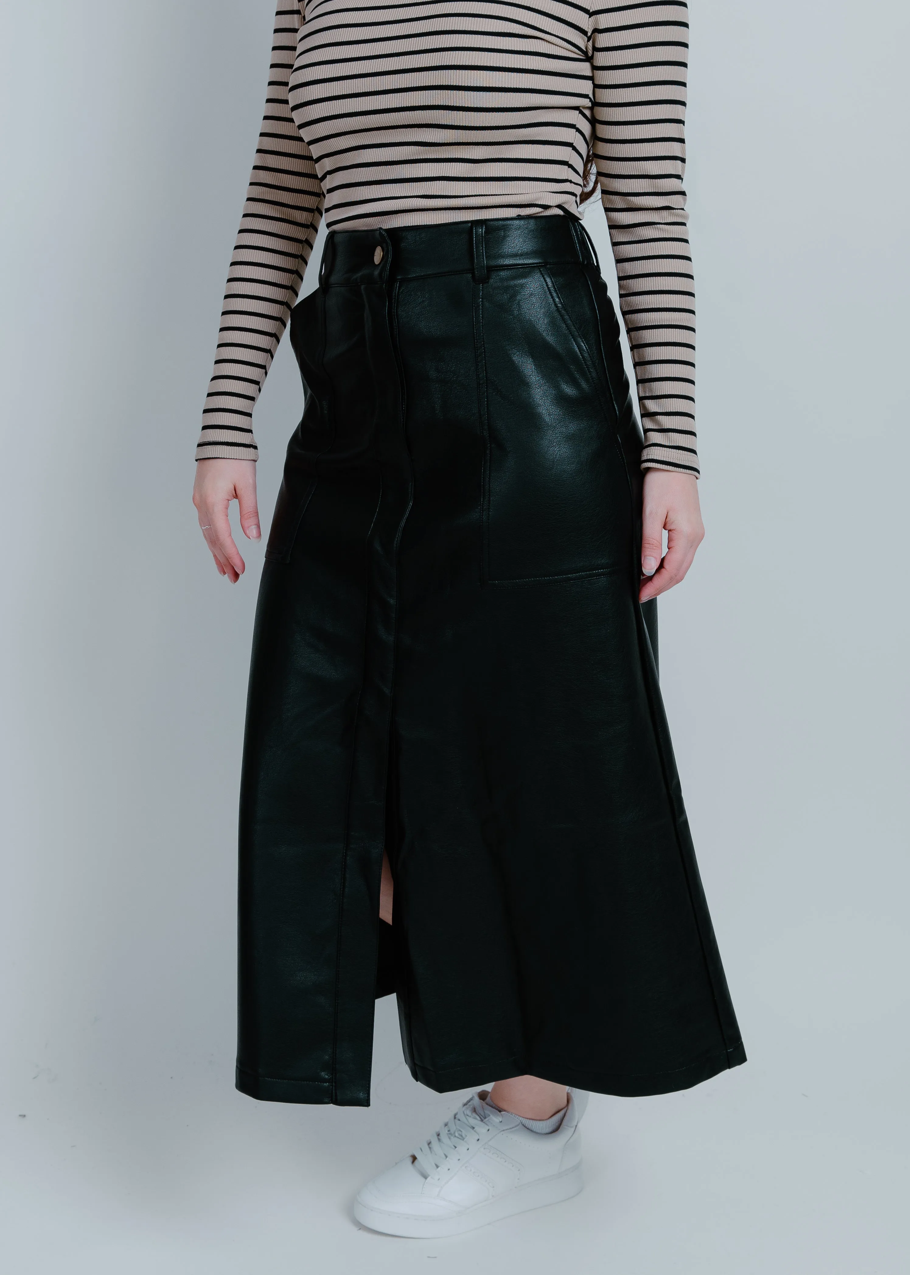 Lena Faux Leather Midi Skirt