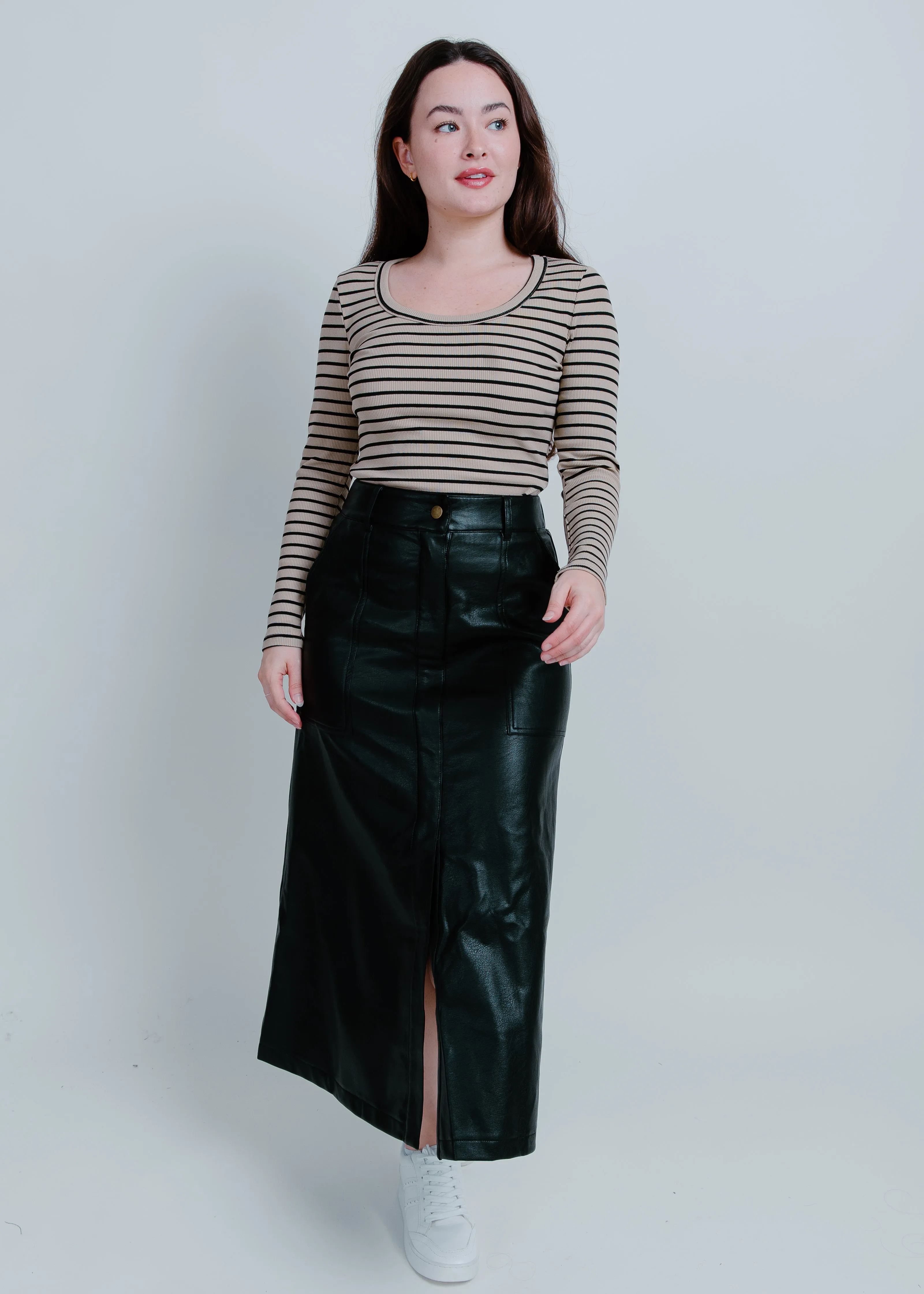 Lena Faux Leather Midi Skirt