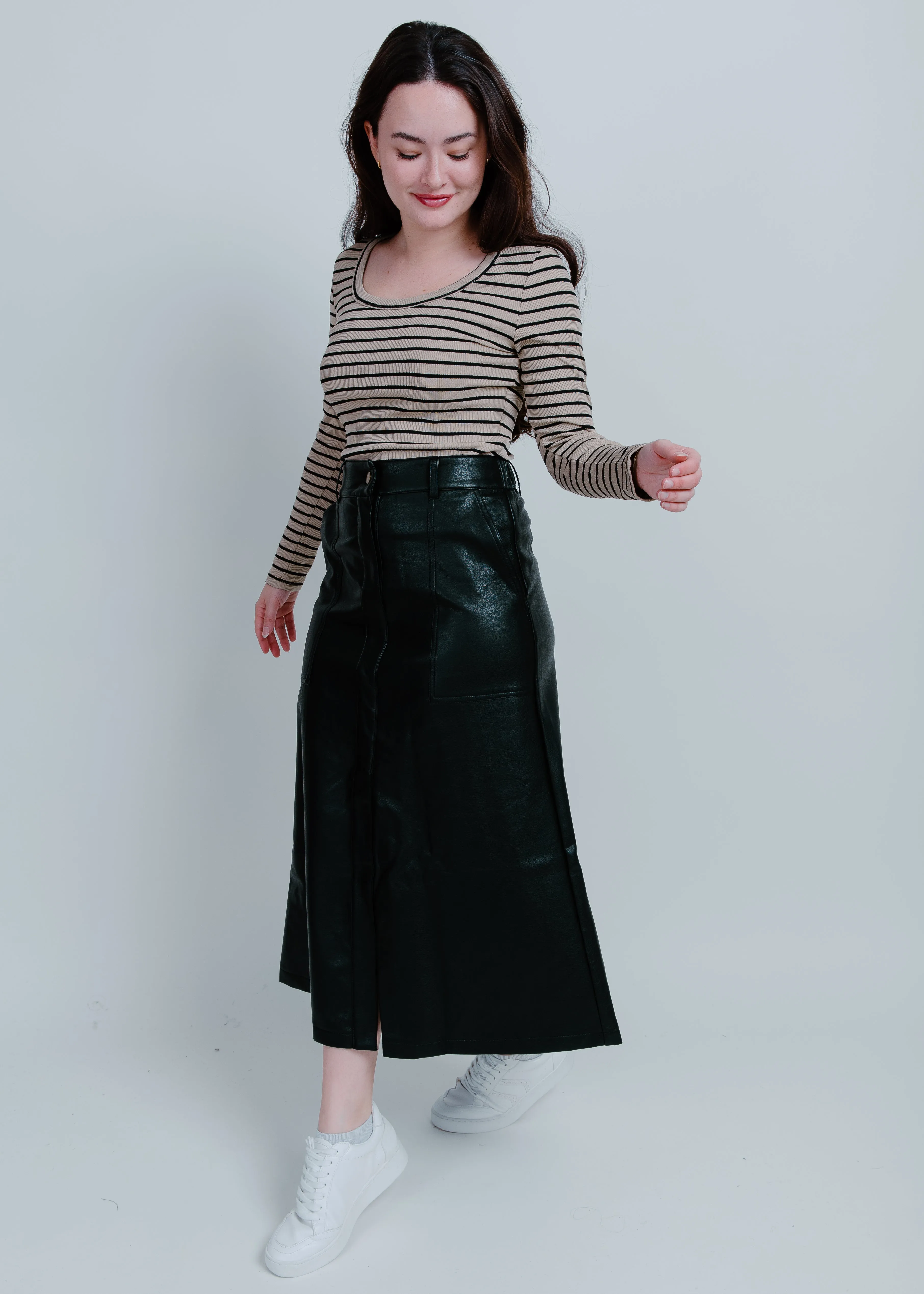 Lena Faux Leather Midi Skirt