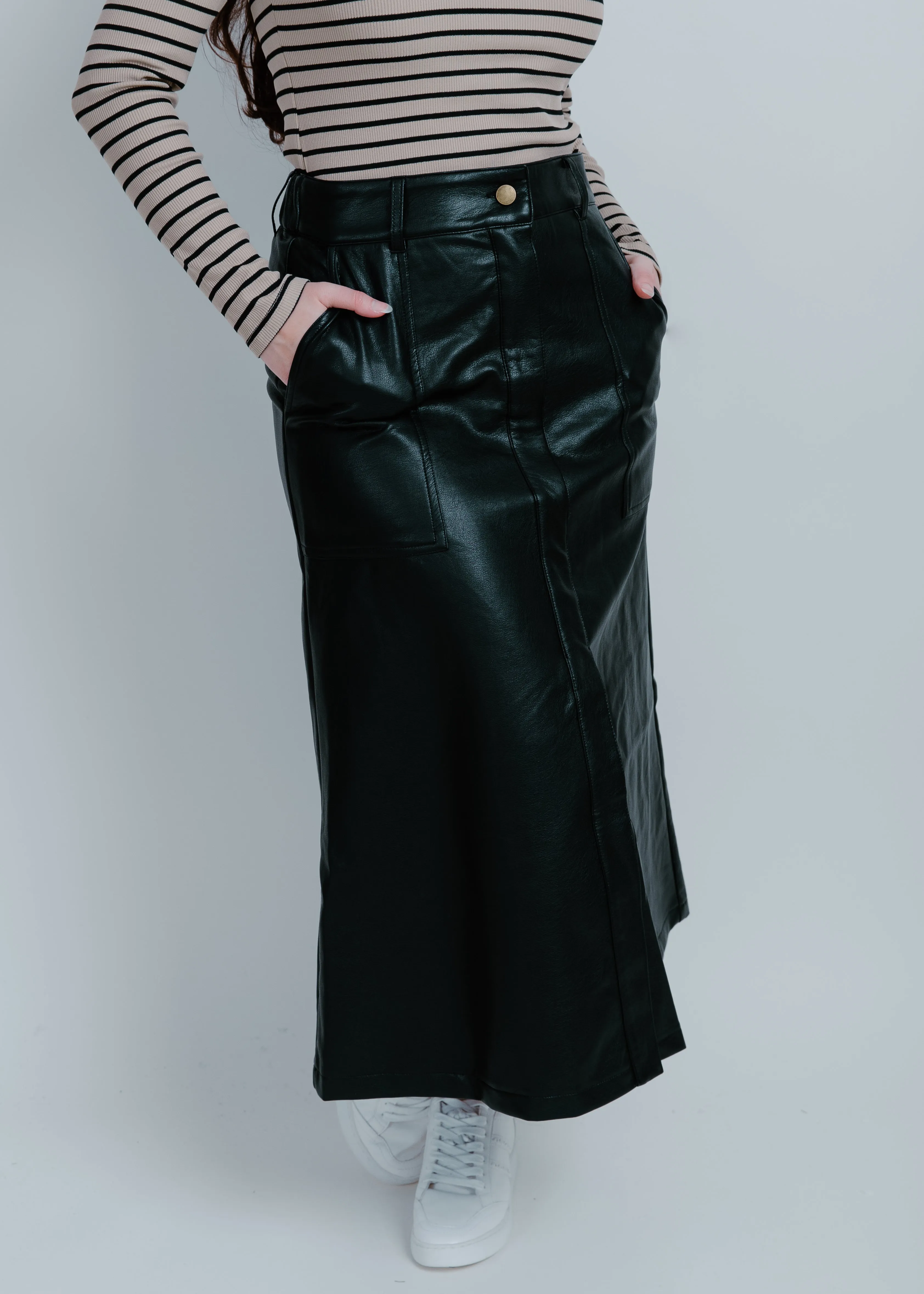 Lena Faux Leather Midi Skirt