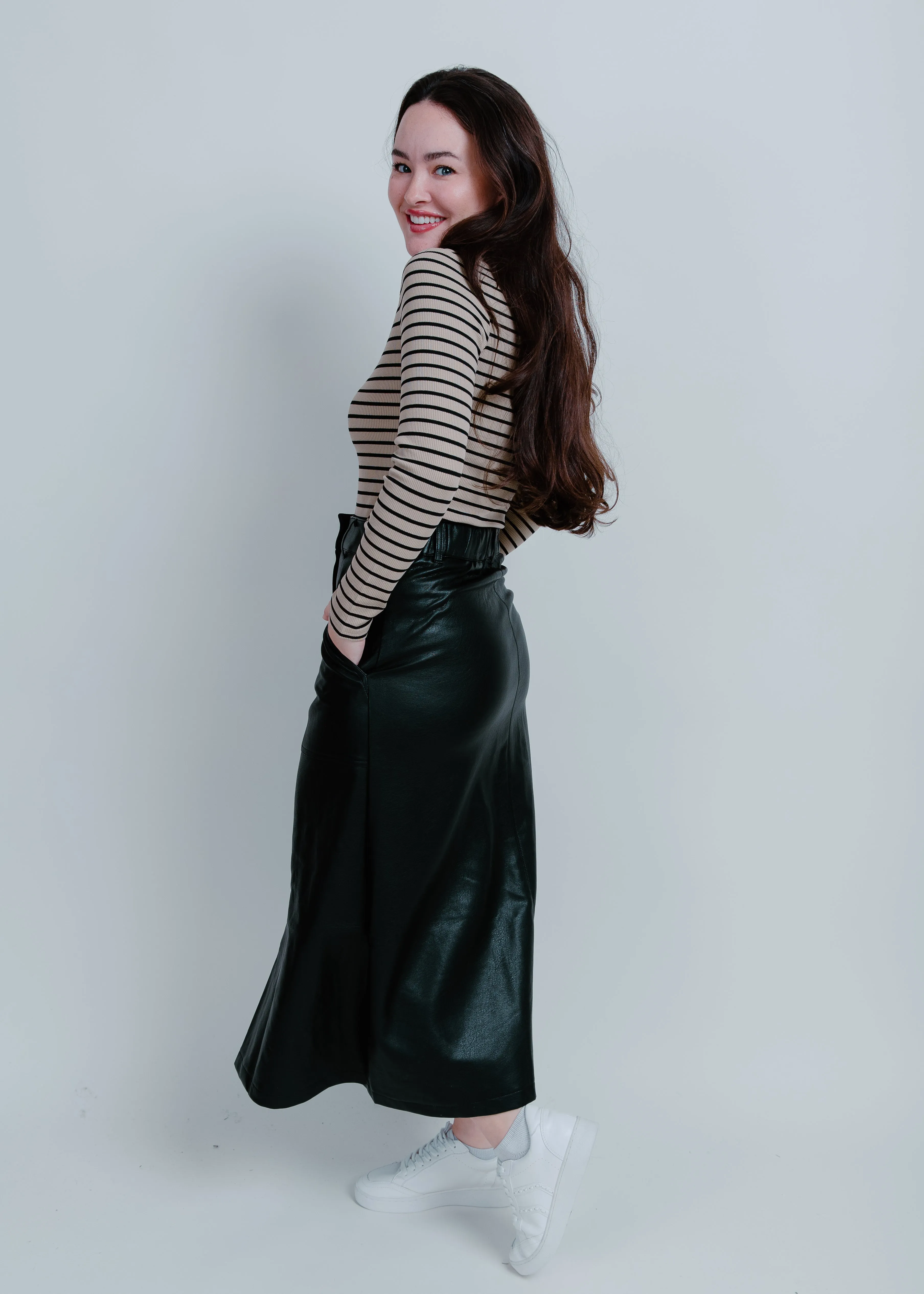 Lena Faux Leather Midi Skirt