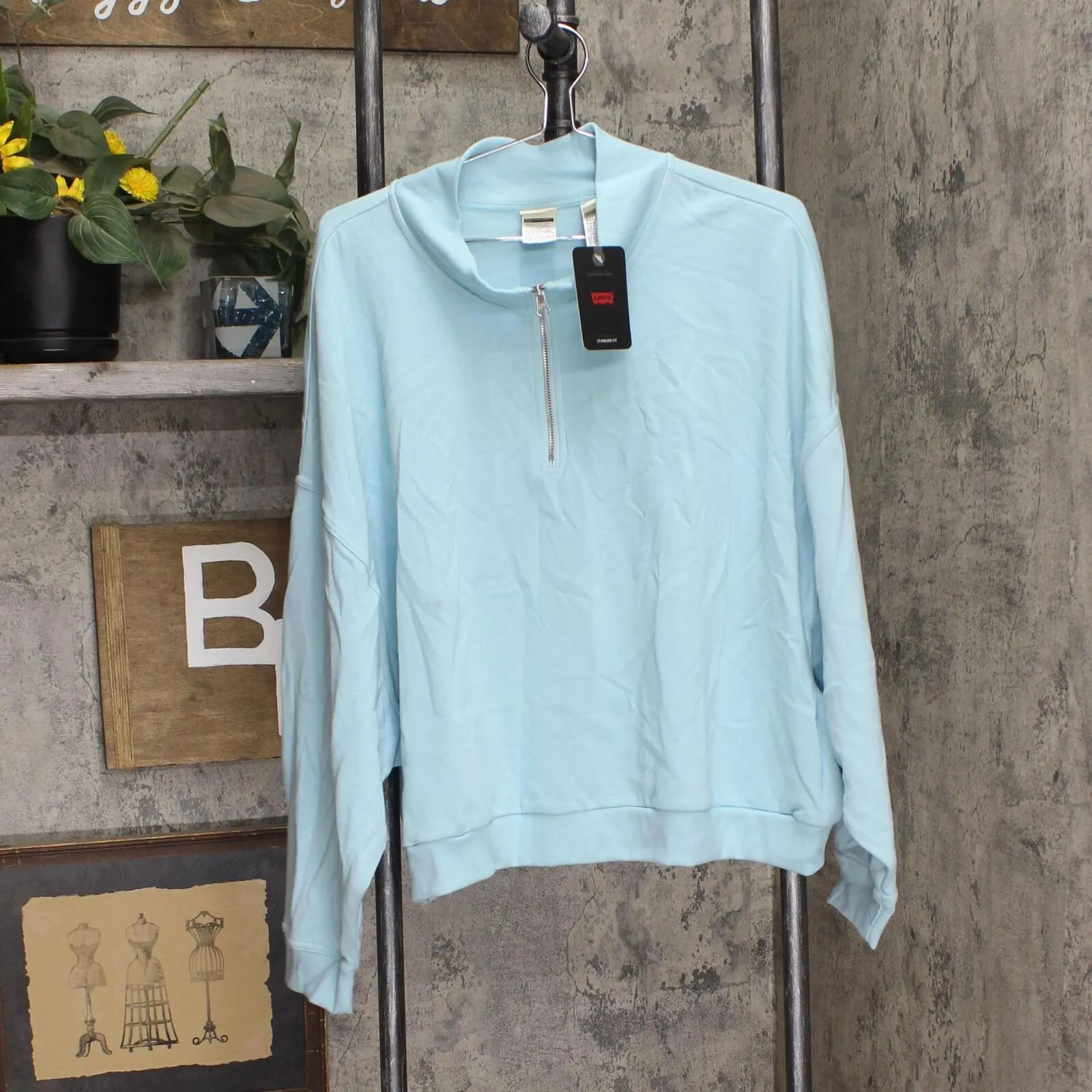 Levi's Womens Trendy Plus Size Cosmo 1/4-Zip Long-Sleeve Sweatshirt Blue 4X