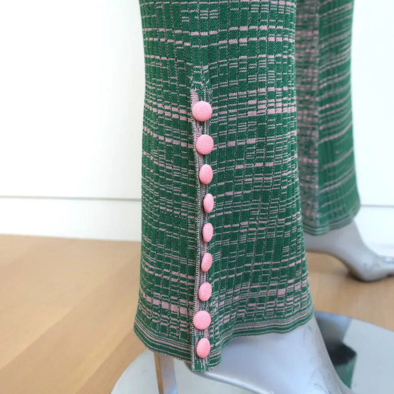 Live The Process Marl Track Jacket & Flared Pants Set Green/Pink Size Small