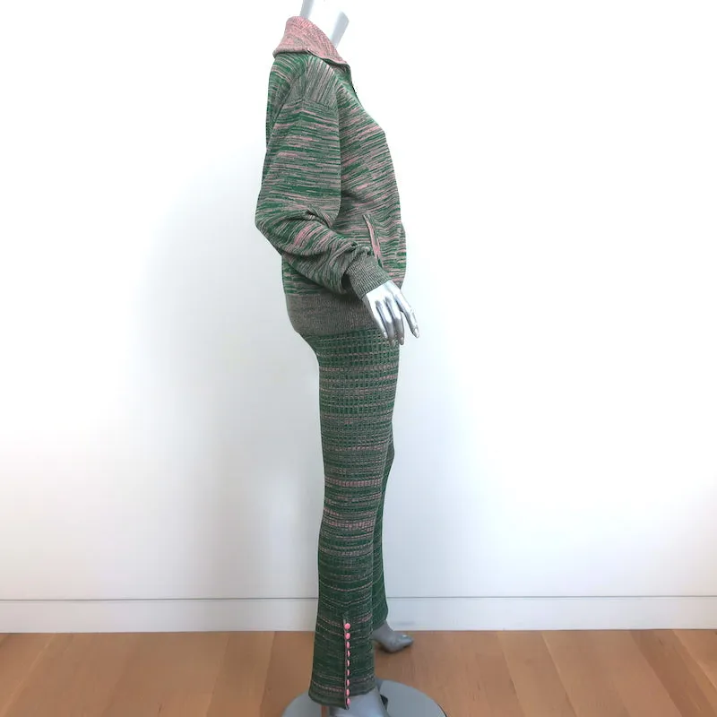 Live The Process Marl Track Jacket & Flared Pants Set Green/Pink Size Small