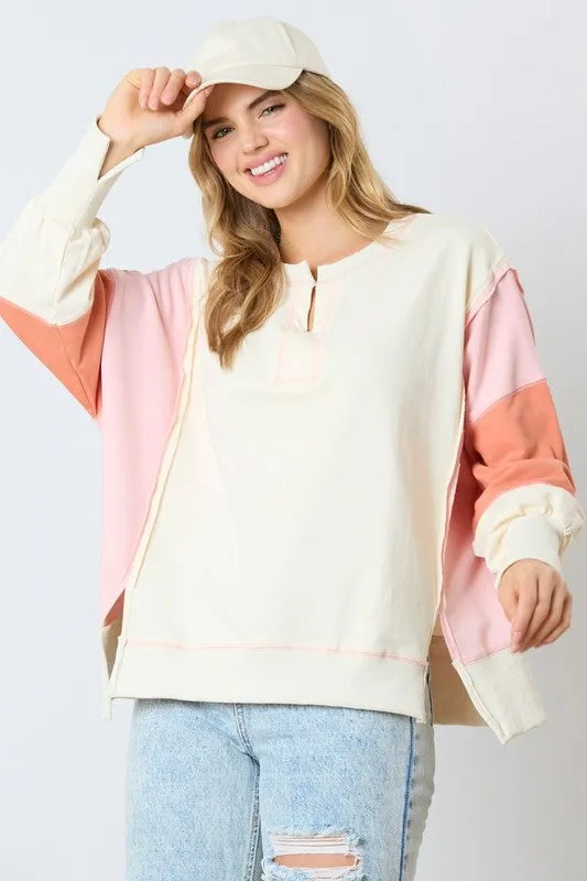 Loose Fit Long Sleeve Top With Reversed