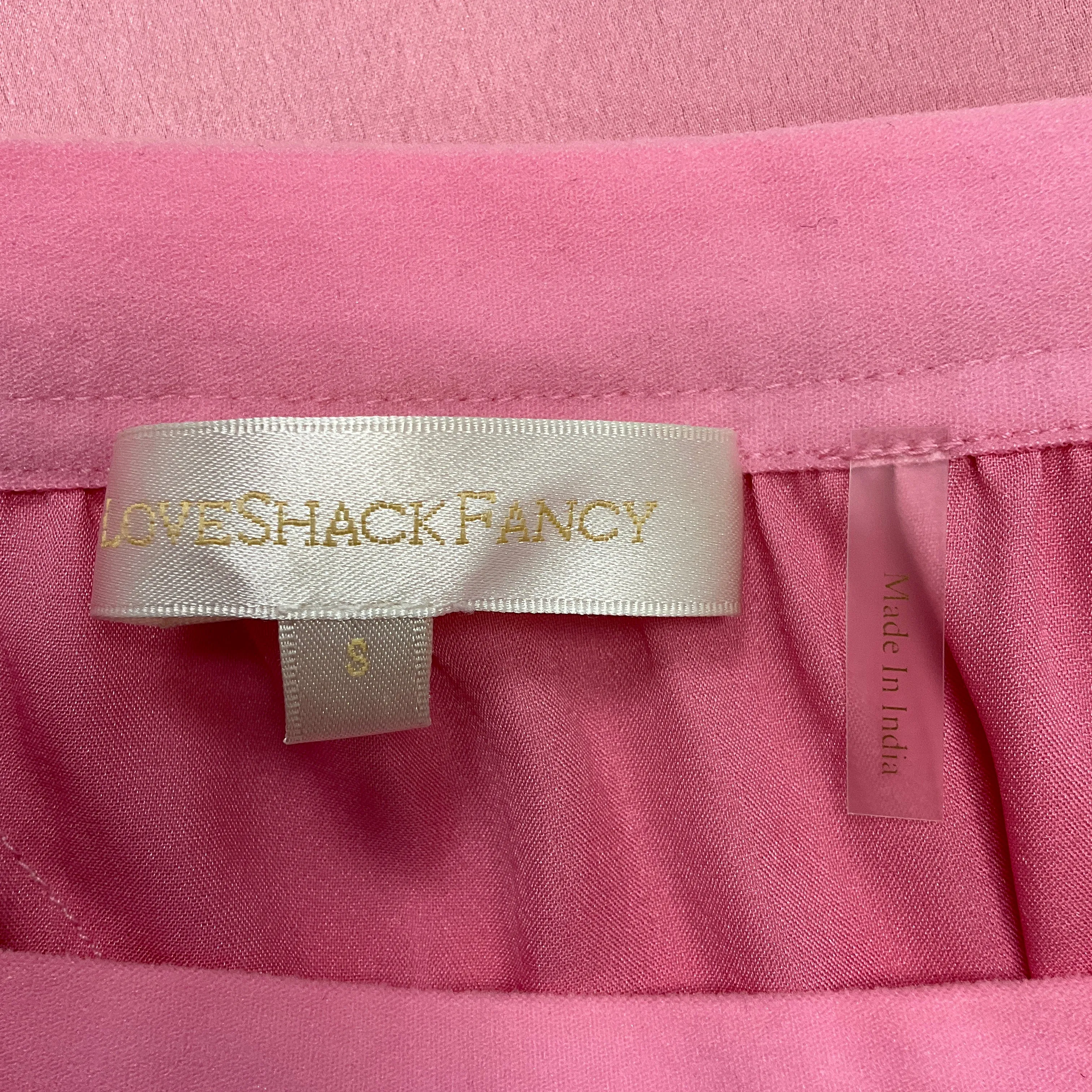 LoveShackFancy Pink / Ivory Lace Detail Satin Midi Skirt