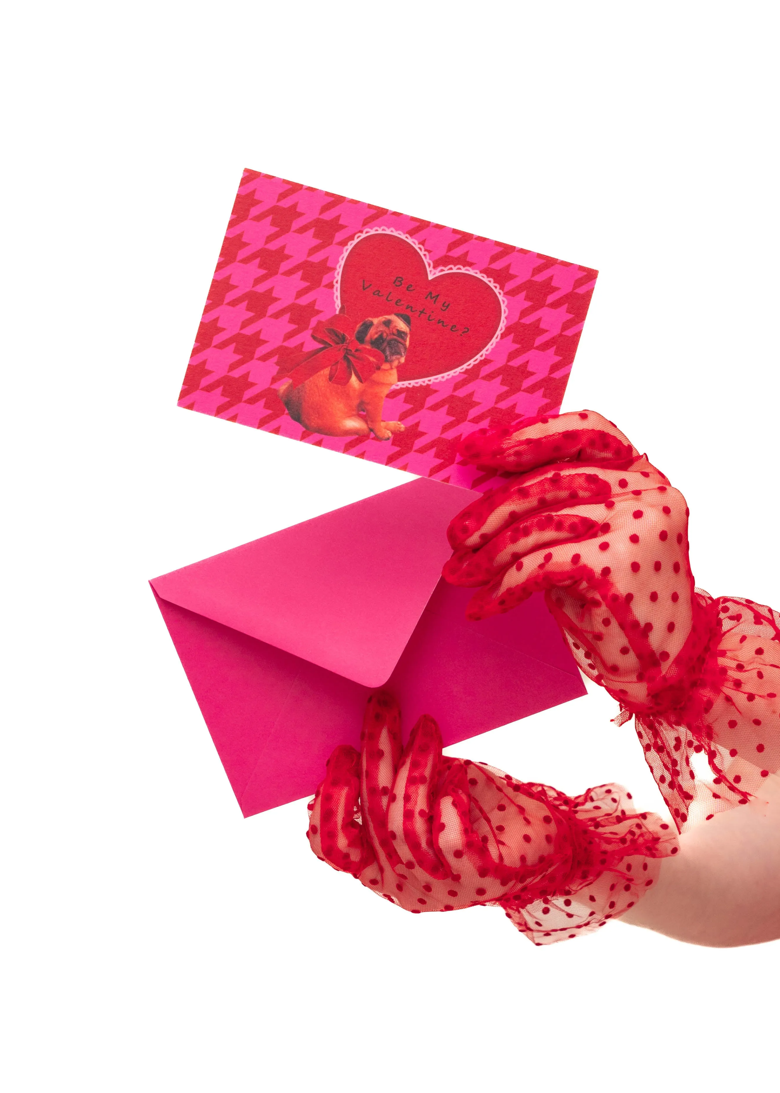 Mad Houndstooth Silk Satin Twilly Ribbon Scarf - Pink And Red 13th Anniversary Limited Edition Pre-Order