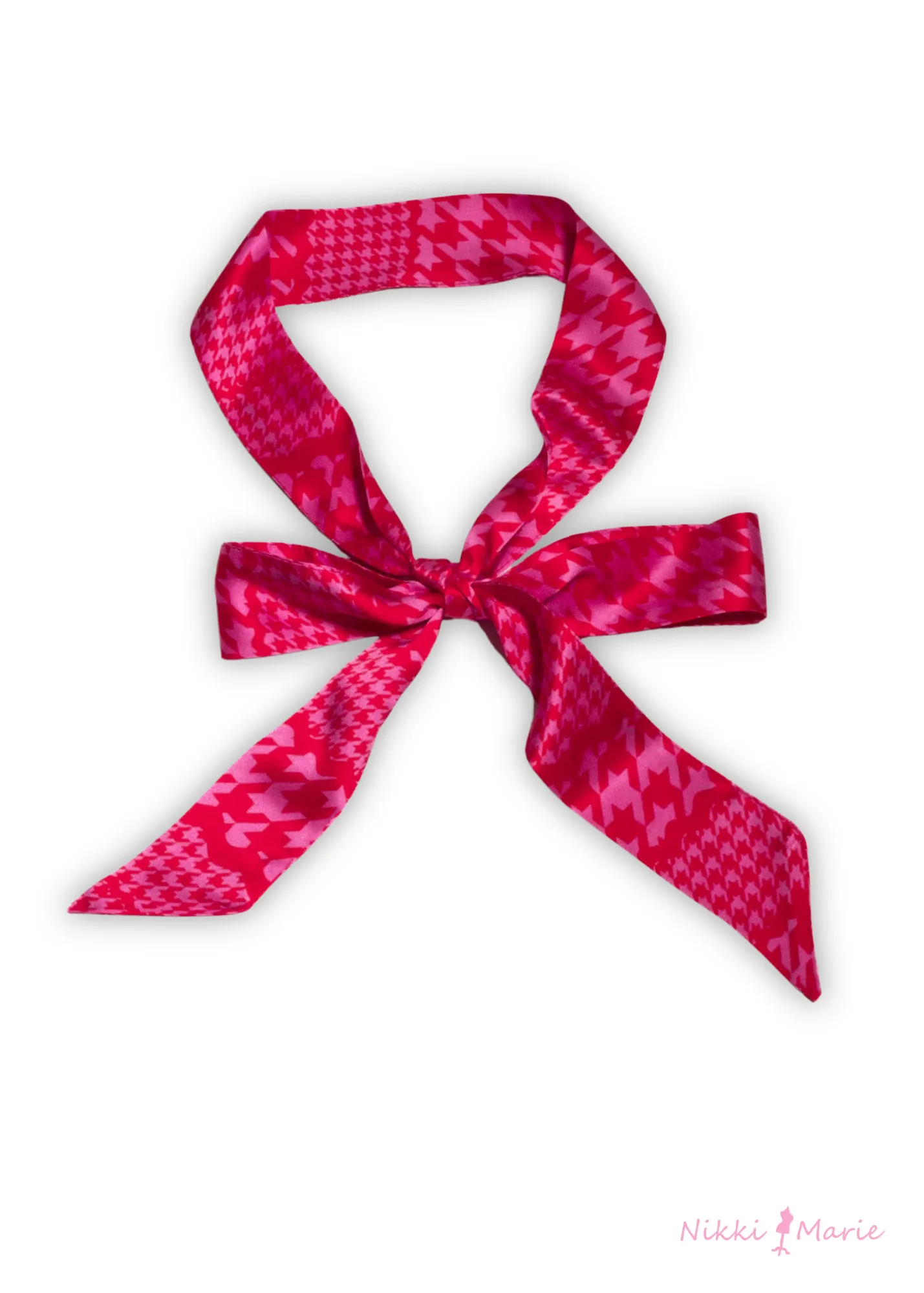 Mad Houndstooth Silk Satin Twilly Ribbon Scarf - Pink And Red 13th Anniversary Limited Edition Pre-Order