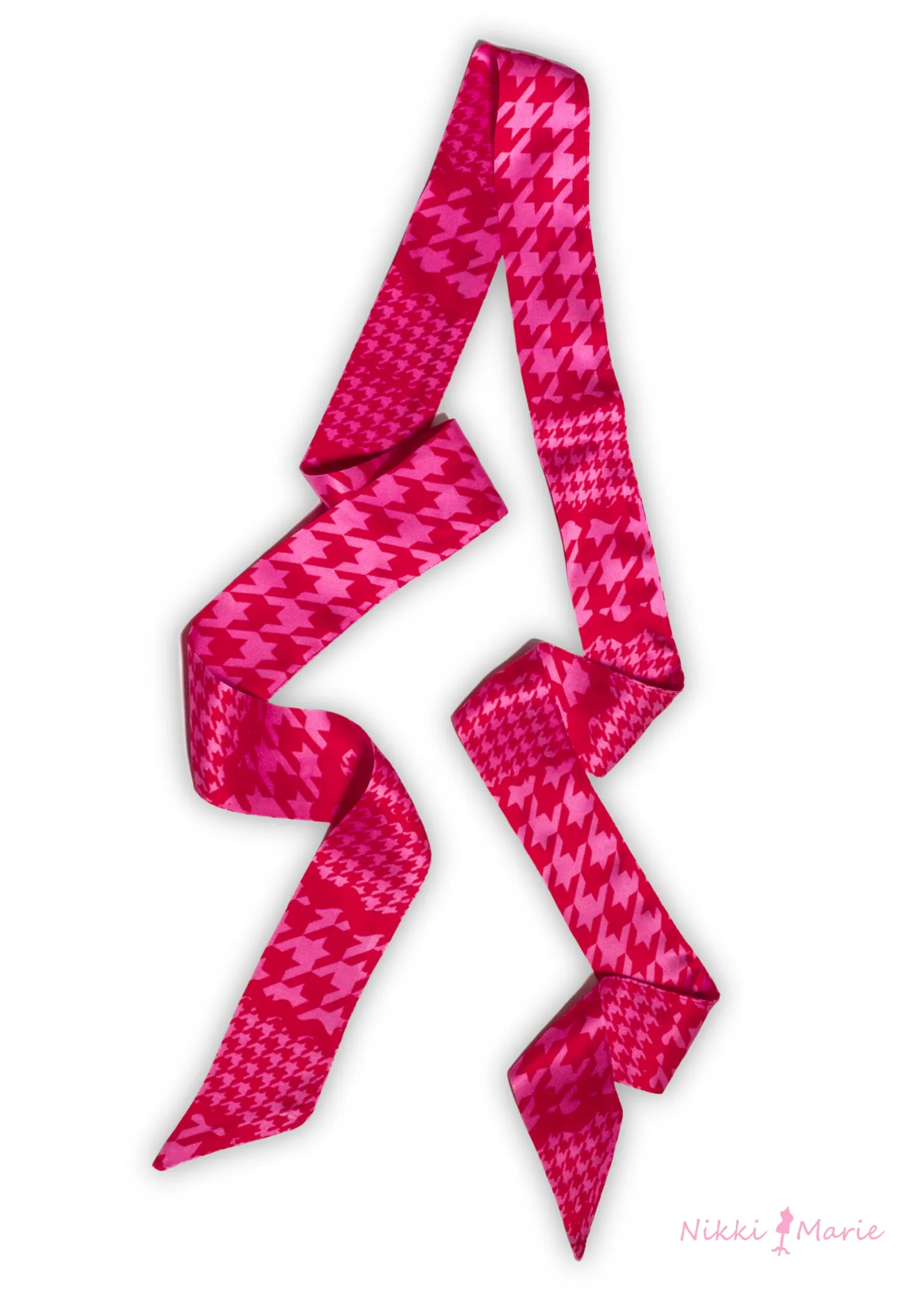 Mad Houndstooth Silk Satin Twilly Ribbon Scarf - Pink And Red 13th Anniversary Limited Edition Pre-Order