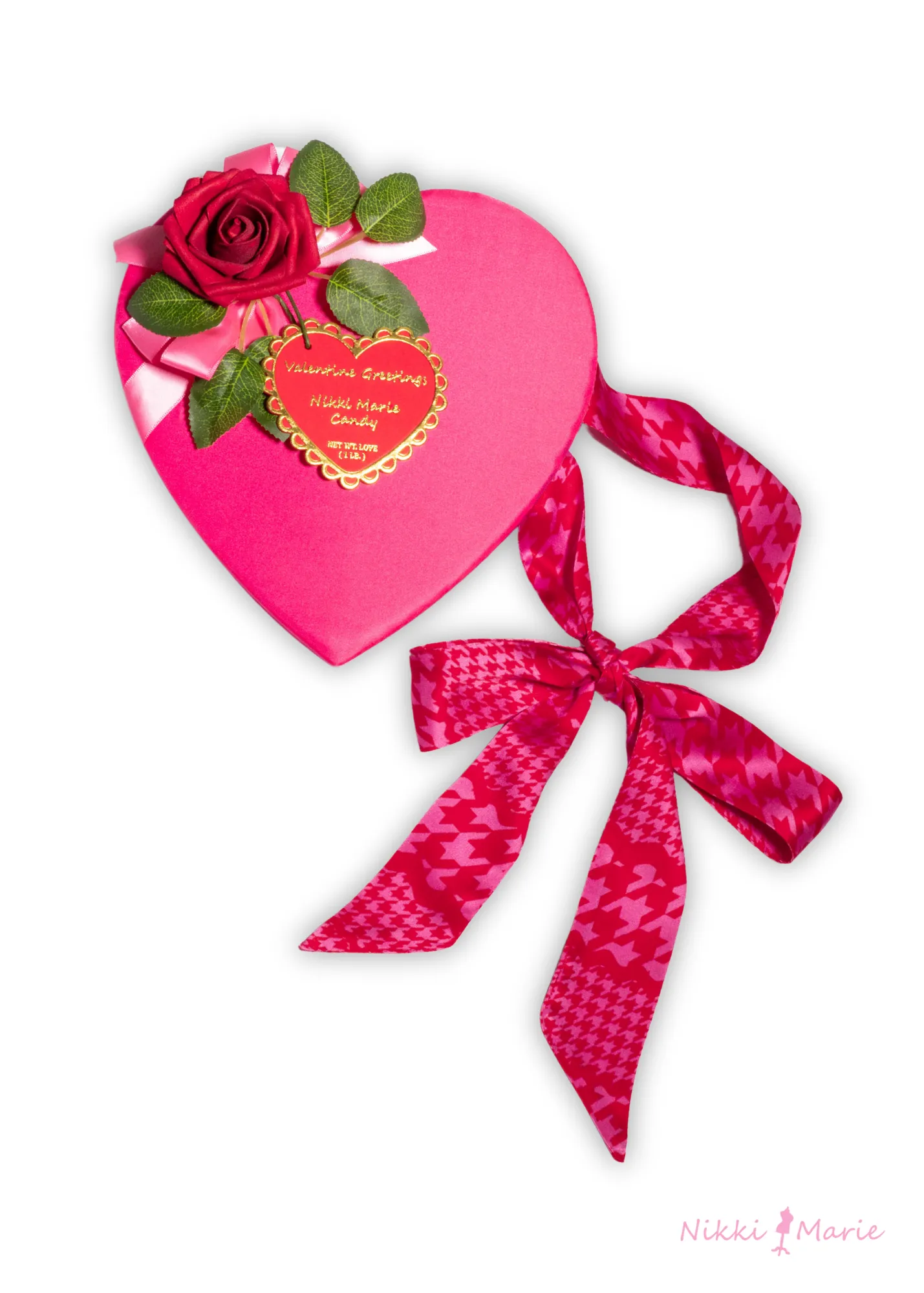 Mad Houndstooth Silk Satin Twilly Ribbon Scarf - Pink And Red 13th Anniversary Limited Edition Pre-Order