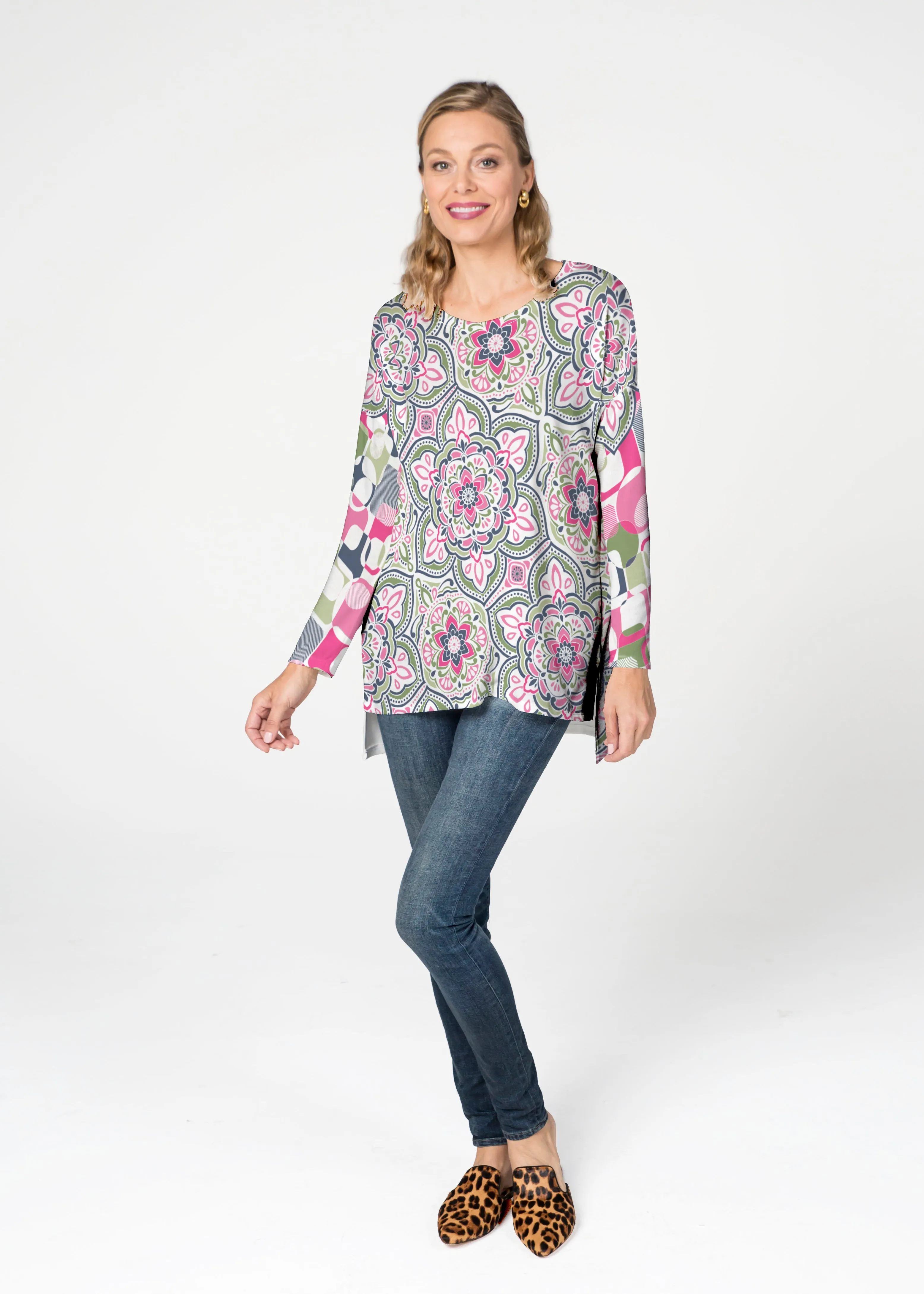 Mandala Geo Blue (13503) ~ Slouchy Butterknit Top