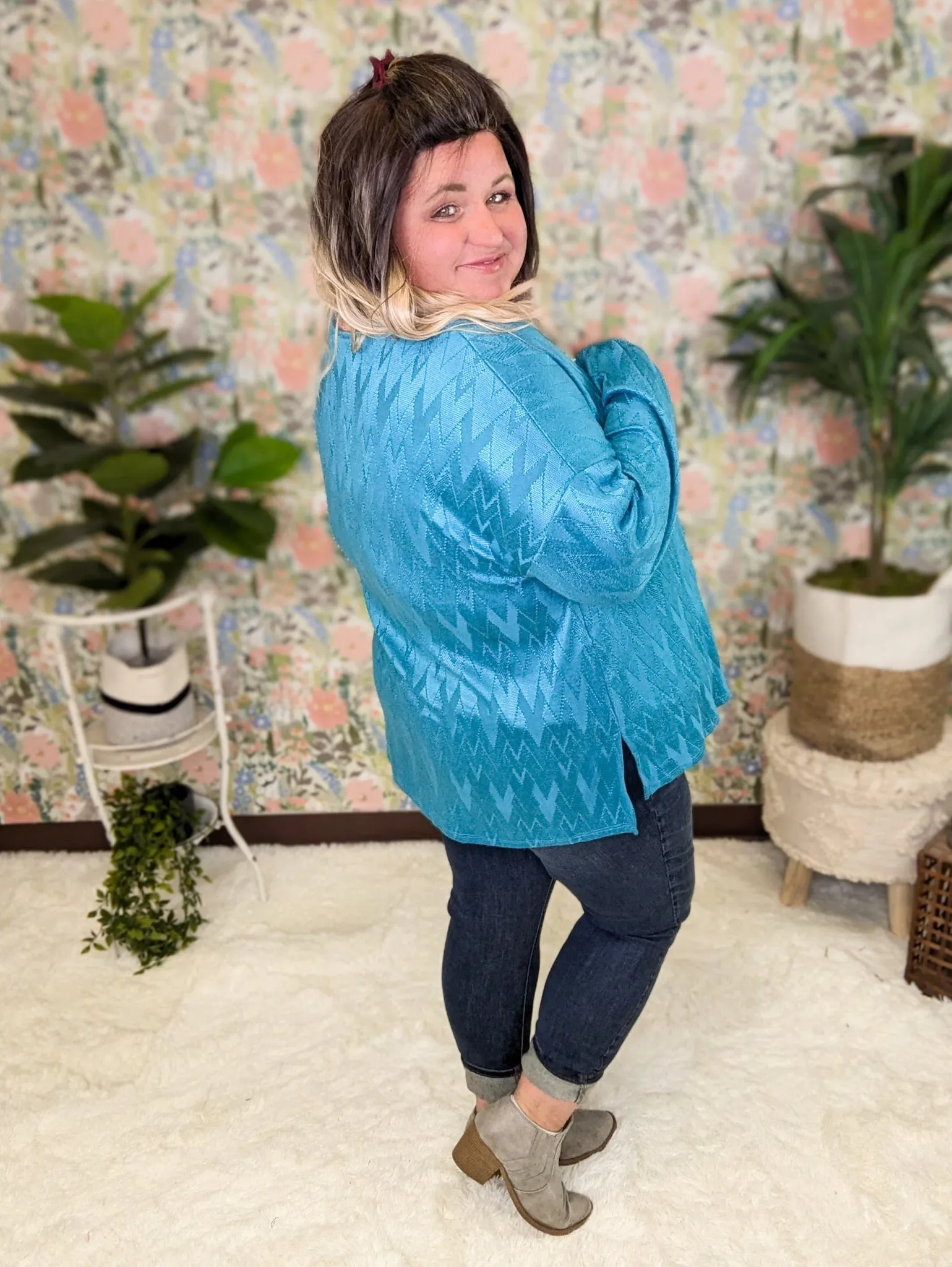 Mayson Chevron Pattern Cashmere Soft Slouchy Long Sleeve