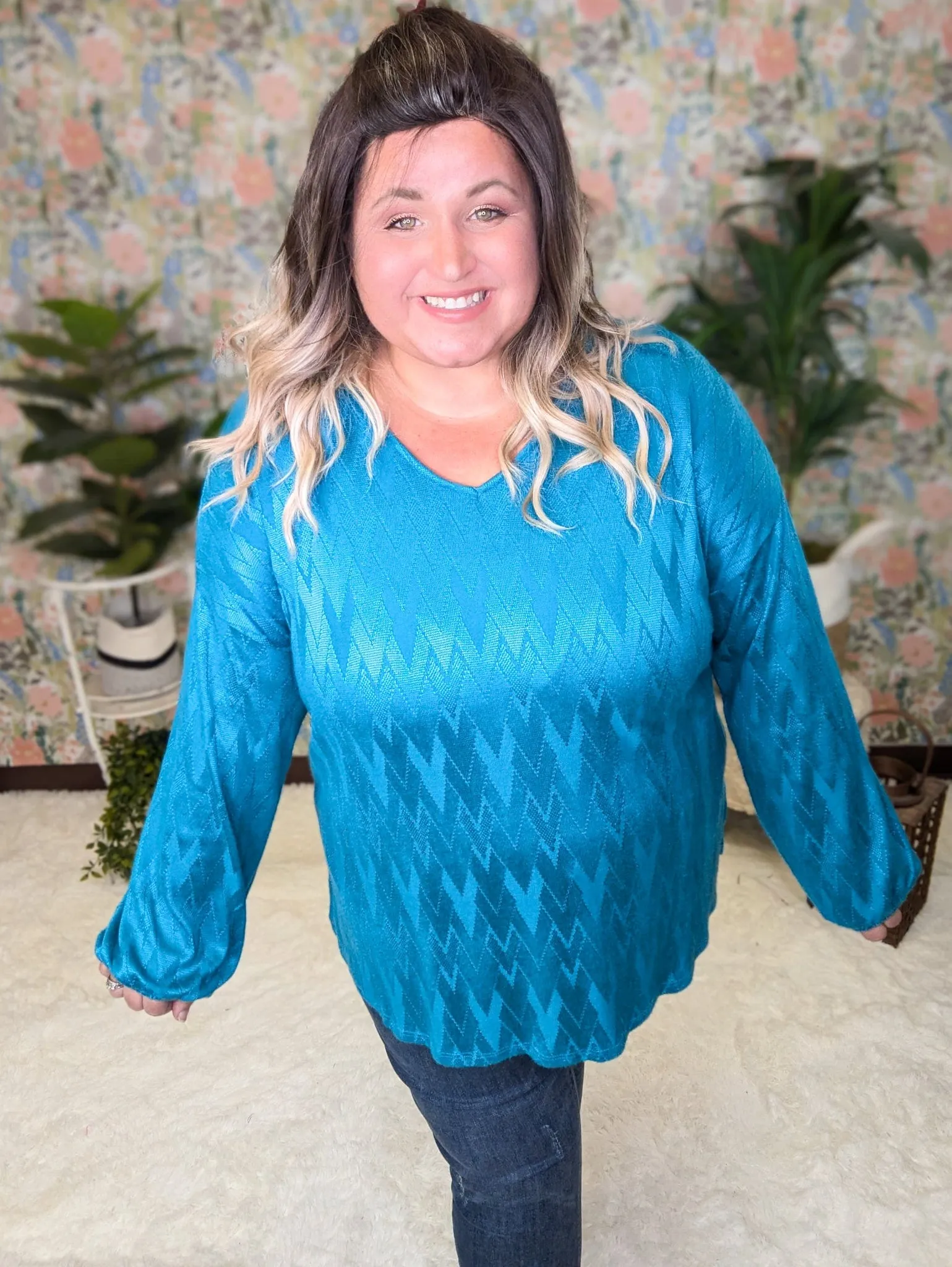 Mayson Chevron Pattern Cashmere Soft Slouchy Long Sleeve