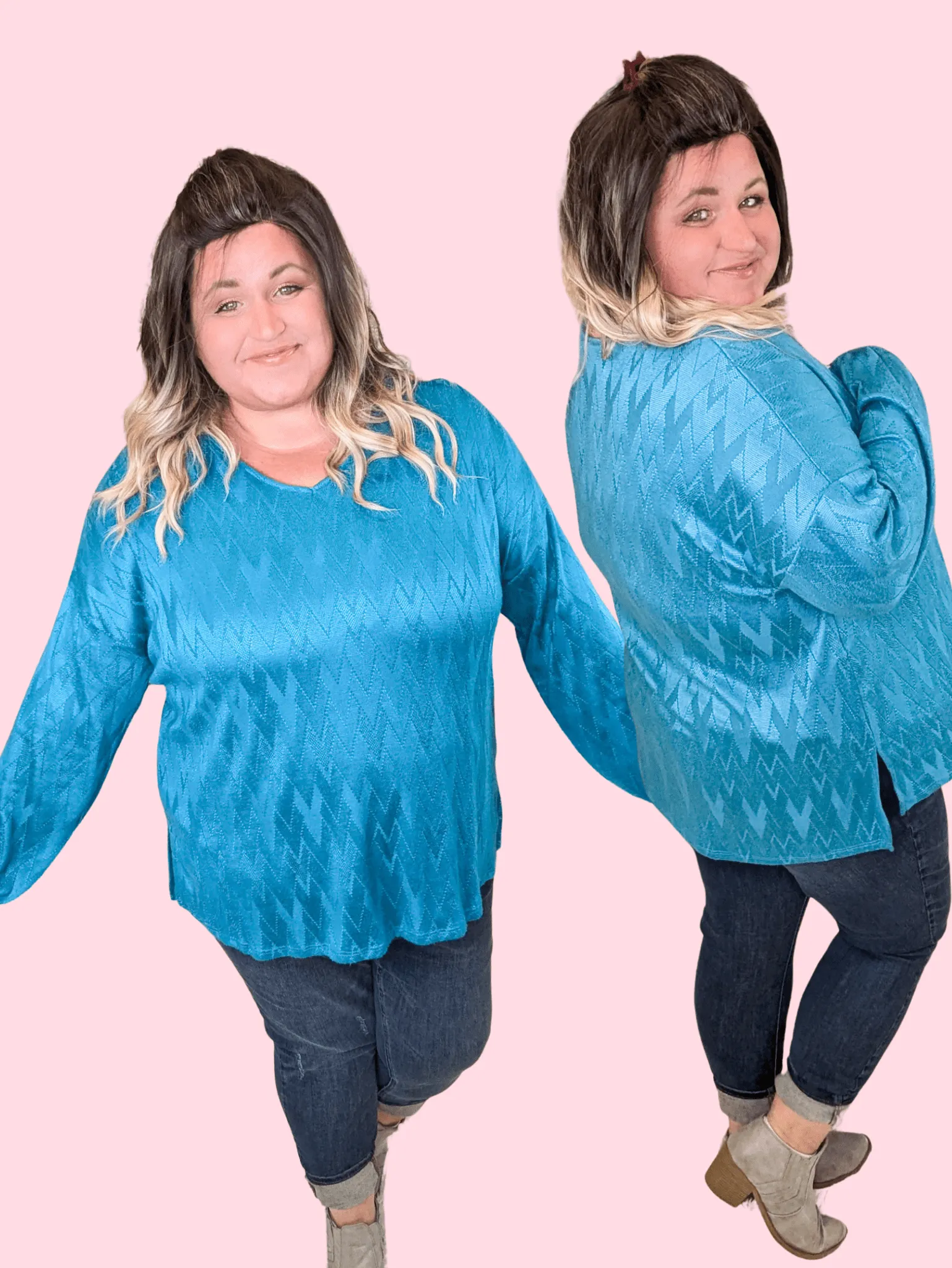 Mayson Chevron Pattern Cashmere Soft Slouchy Long Sleeve