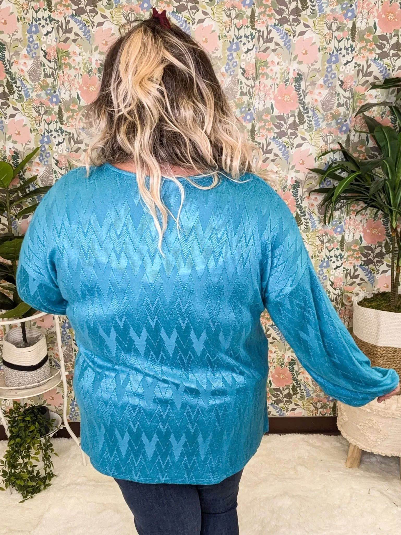 Mayson Chevron Pattern Cashmere Soft Slouchy Long Sleeve