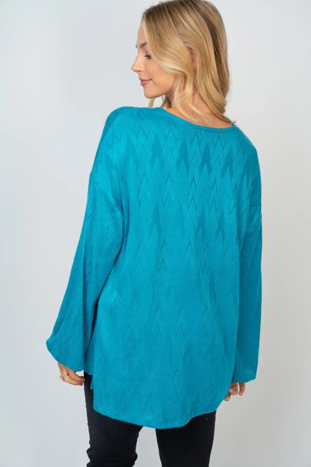 Mayson Chevron Pattern Cashmere Soft Slouchy Long Sleeve