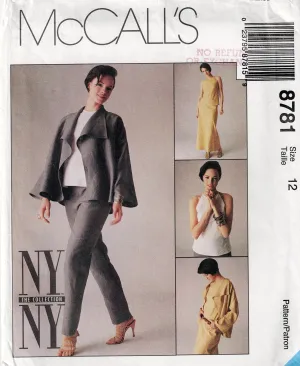 McCall's 8781 NY Collection Womens Wide Draped Jacket Top Pants & Skirt 1990s Vintage Sewing Pattern Size 12 Bust 34 Inches UNCUT Factory Folded