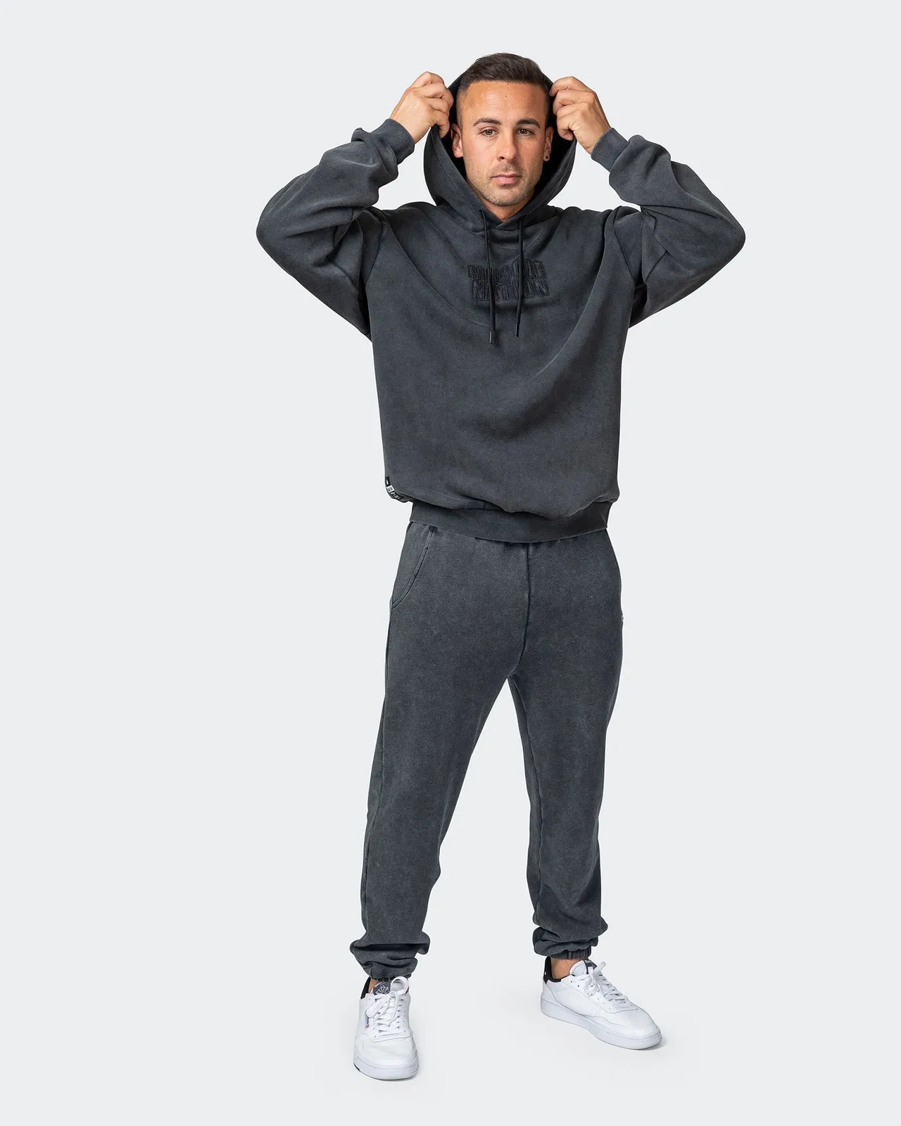Mens 3D Oversized Vintage Hoodie - Washed Black