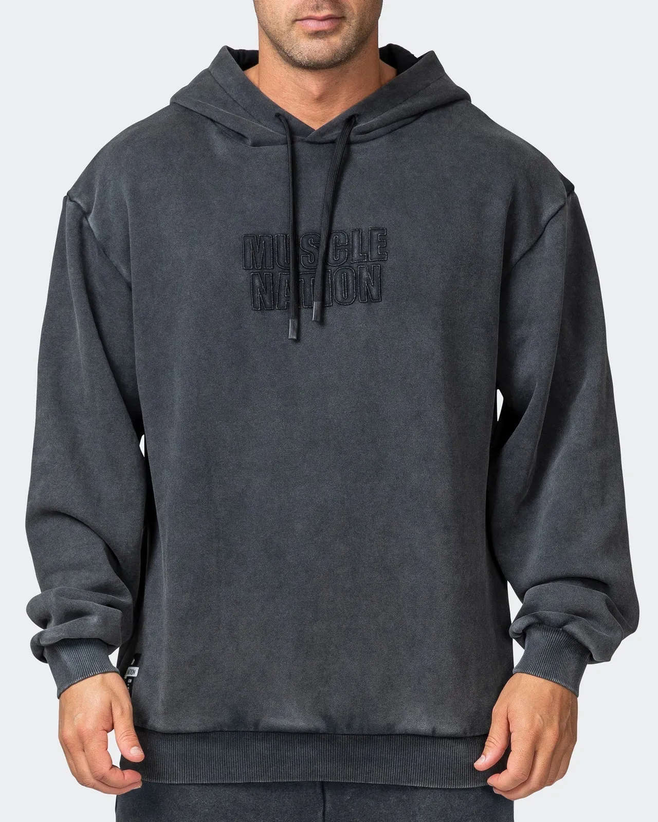 Mens 3D Oversized Vintage Hoodie - Washed Black