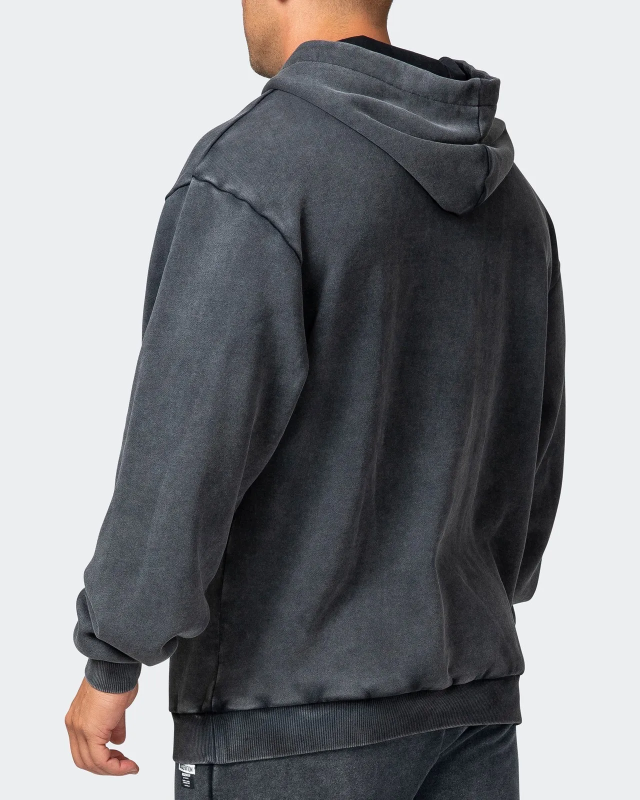 Mens 3D Oversized Vintage Hoodie - Washed Black